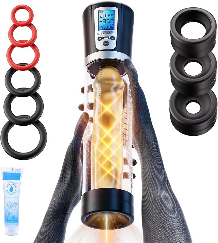 Male Penis Pump Sex Toys, Automatic Enlargers & Extend Pump for Men with LED Display, Adult Toys for Men Electric Penis Entender Erection Pumps, Sex Toys - Pumps & Enlargers (6 Cock Rings)