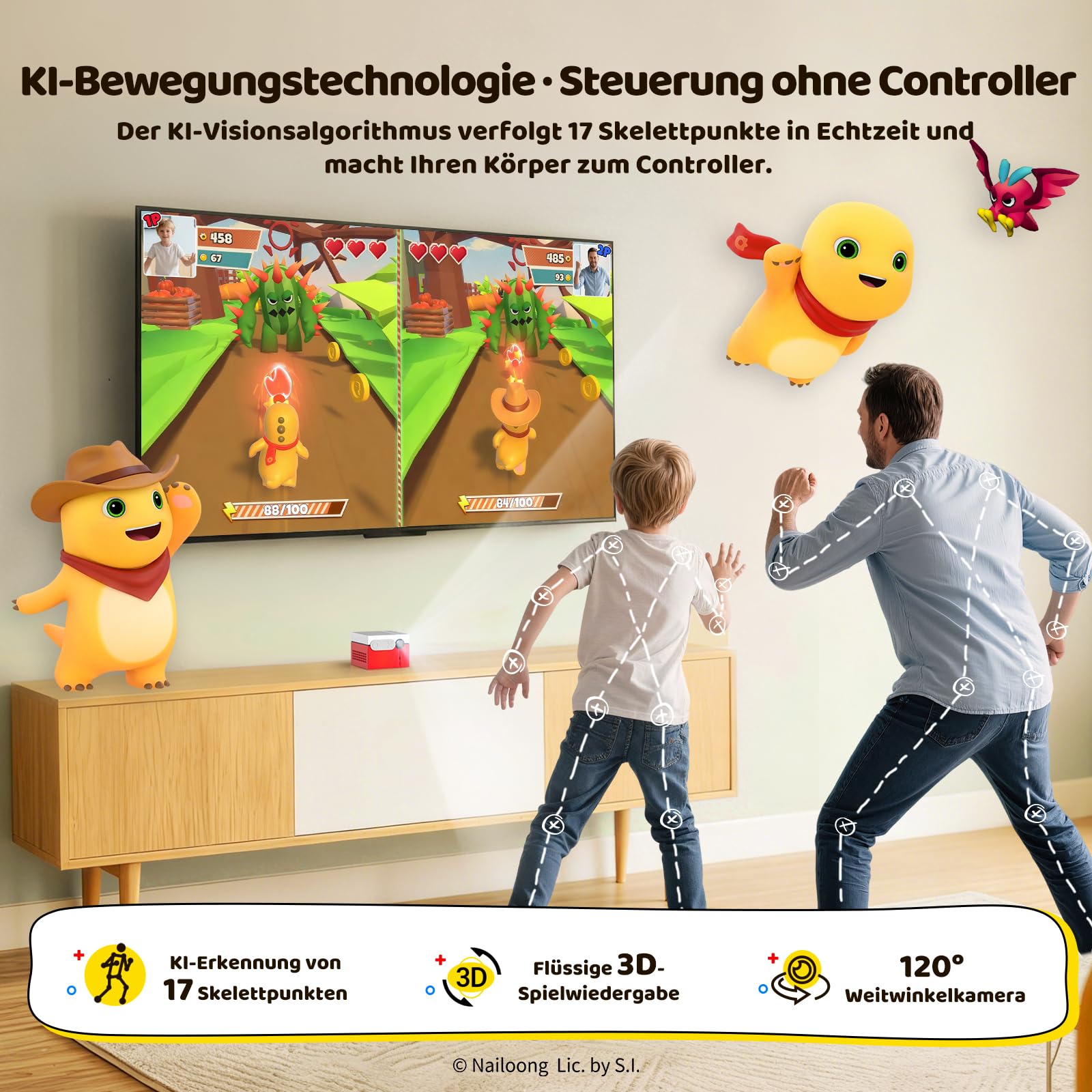 Kinhank MotionX Spielkonsole für Kinder & Familie mit KI Bewegungsspielen | Monatliche Updates, Keine Abonnements, Kein Controller Erforderlich, 40+ Interaktive Familienspiele,Plug & Play SpieleKonsole