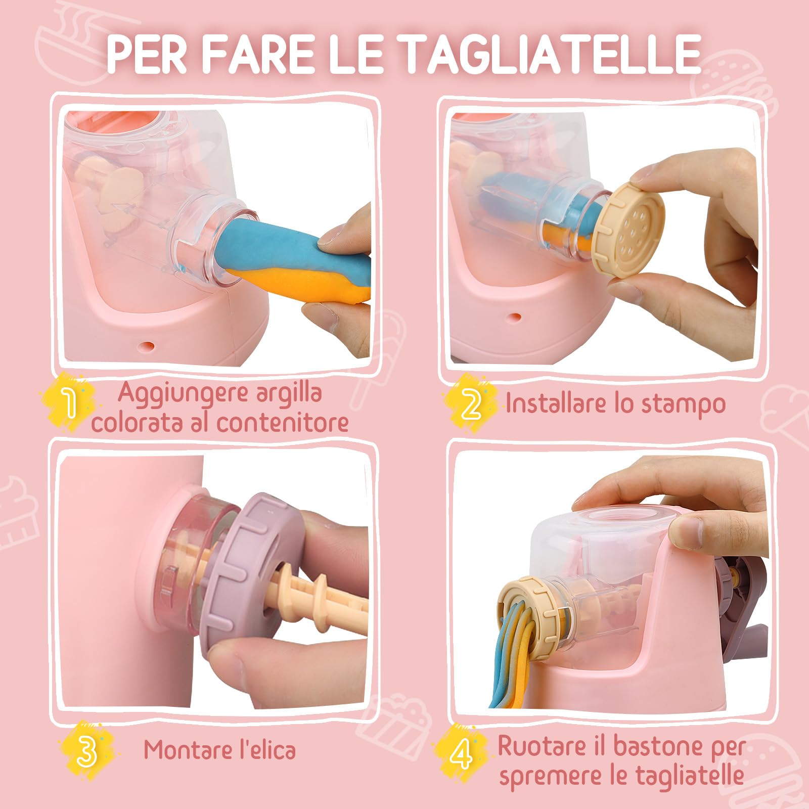 JONRRYIN Plastilina per Bambini, 65 Pezzi Formine per Plastilina Accessori con Macchina per Pasta e Gelatiera, Playdough Pasta da Modellare Regalo Giochi per Ragazzi Bambina (Pink1)