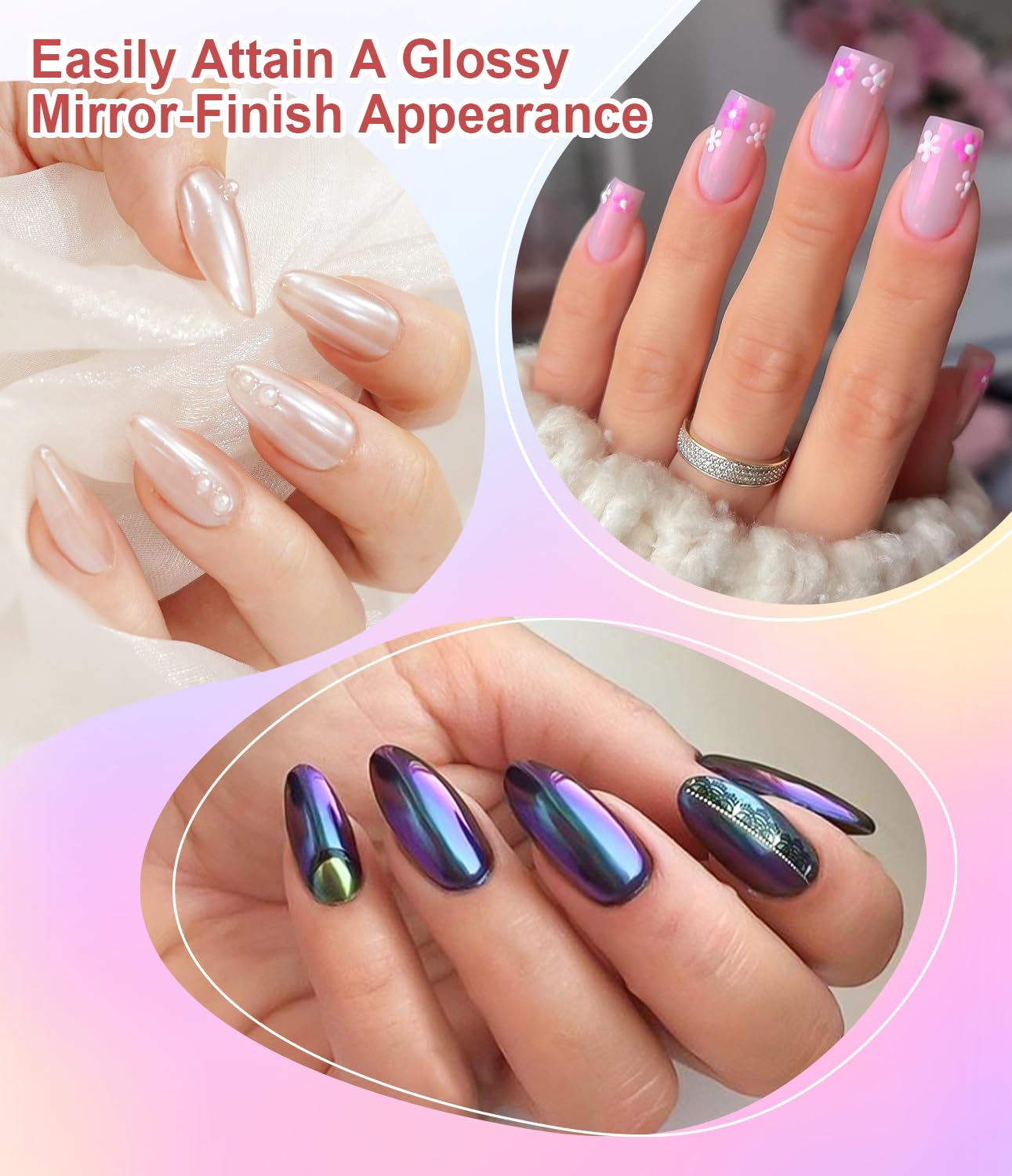 BISHENGYF 3d Nail Gel With Gold Chrome Nail Powder Set:15 G Clear 4 In 1 Rhinestone 3d Nail Gel,Pink Mirror Effect Mermaid Pink Chrome Nail Powder For Diy Molding Nail Art Design Decoration(Chameleon) - Image 2