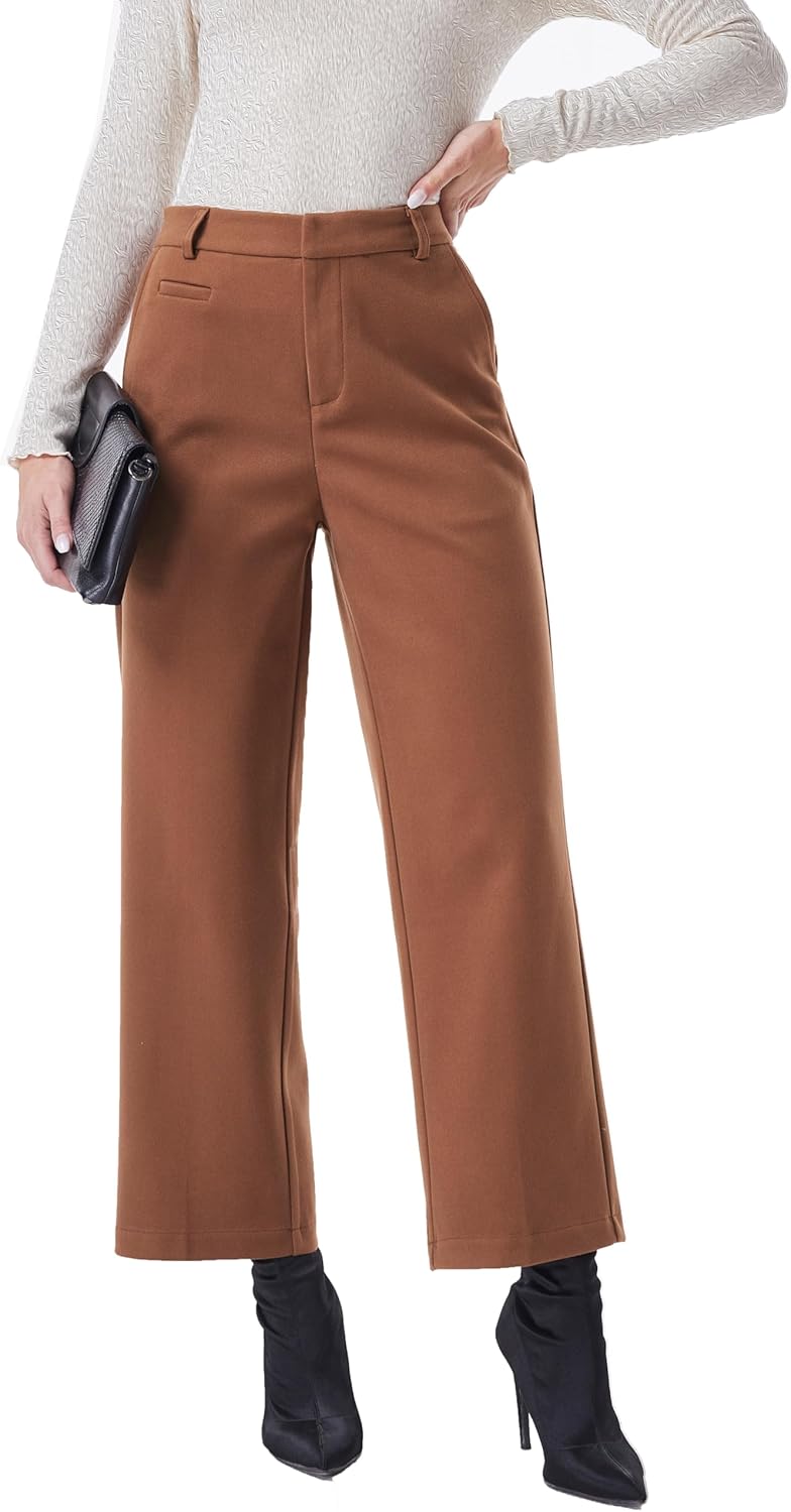 heipeiwa Women's Wool Blend Winter Pants Warm High Waist Dress Work Business Casual Slacks Pant