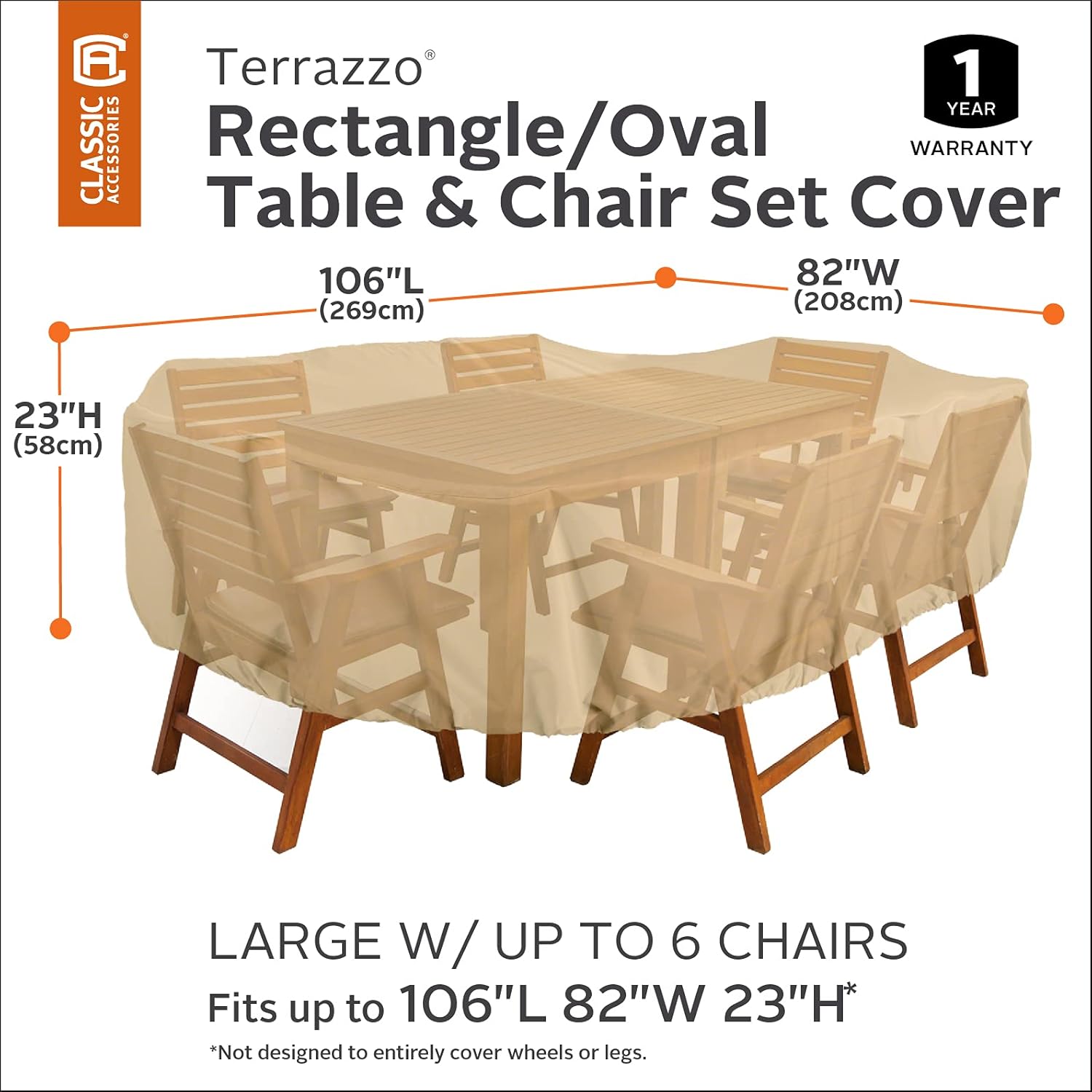 Classic Accessories Terrazzo Rectangular/Oval Patio Table & Chair Set Cover, Large