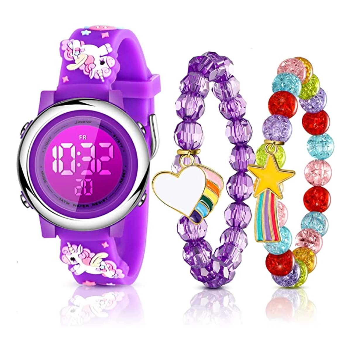 Excefore Kids Unicorn Watch and Unicorn Bracelet Kids Digital Watch 3D Waterproof Toddler 7 Color Lights Watch with Alarm Stopwatch Christmas Unicorns Kids Gifts for 3-10 Year Girls 3 Pieces (Purple), (B0C3LJ17B4) Amazon Price History, Amazon Price Tracker