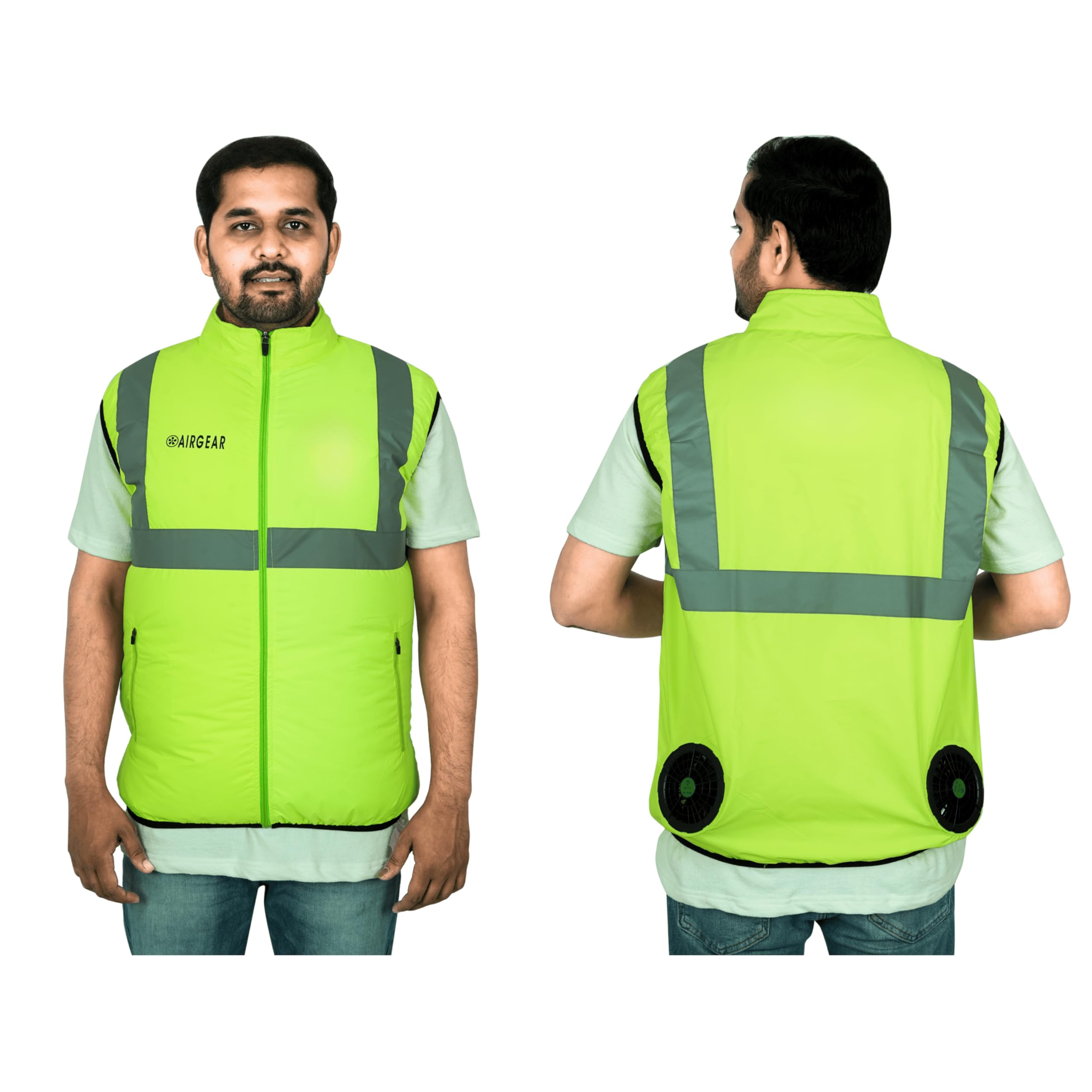 airgear Work Cooling Vest Fluorescent Orange with Reflective Tape for Construction & Warehouse Use With Safety Fan Jacket with 3-Speed Airflow & 10,000mAh Battery-image-44