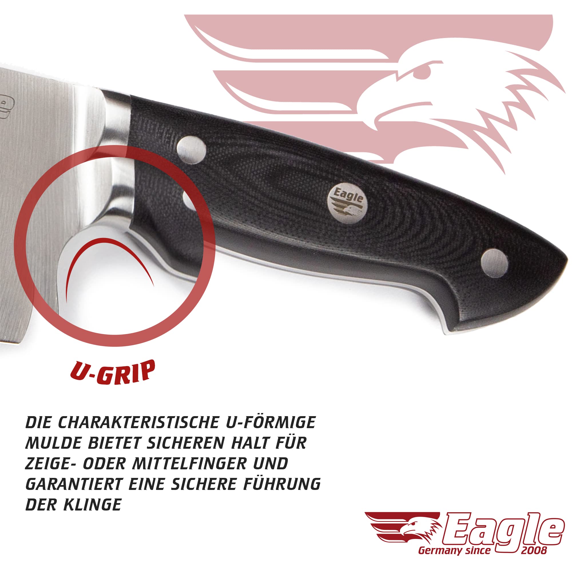 Eagle U-Grip - Chinesisches Kochmesser 16 cm - Deutscher Messerstahl 1.4116 / Heftschalen: G10 schwarz