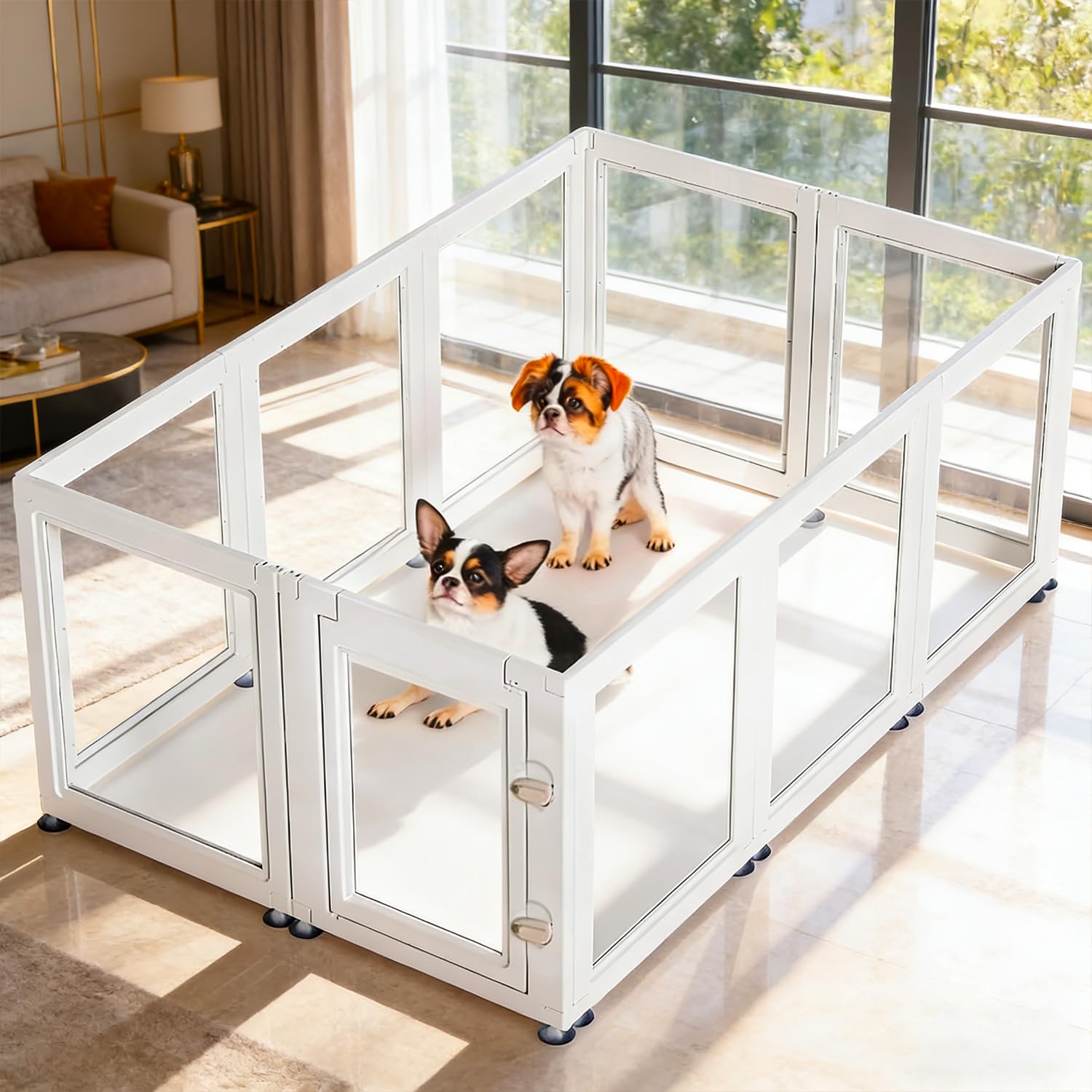 Dog Playpen Clear Acrylic -60cm Height 10 Panel Puppy Playpen Indoor Small Dogs with Suction Cups, Easy Assemble/Disassemble & Sturdy Plastic Dog Playpen，Suitable for Dogs,Puppy - 10 pieces panel