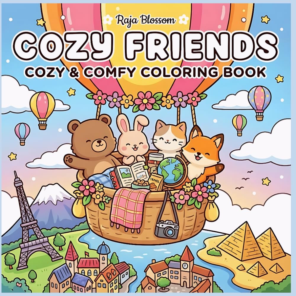 Cozy Friends Coloring Book: Featuring Adorable Animals Traveling the World in Fun Cozy Scenes for Kids & All Ages