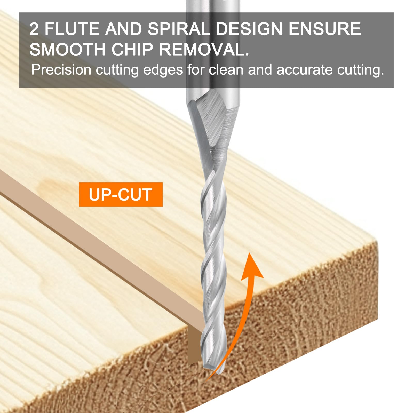 sourcing map 2 punte per fresa a spirale da 0,3 cm, diametro del taglio, 2 scanalature, per intagliare il legno e incidere (codolo 1/4", lunghezza taglio 2,5 cm, lunghezza 6,3 cm, elica 30 gradi,