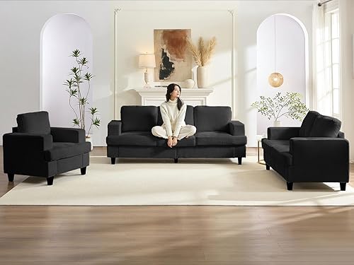 Miniatura 8 de Mjkone Juego de sofás de 3 piezas, sofás seccionales de 3 asientos y sofá biplaza con sillón, sofás de 82 pulgadas de ancho para sala de estar, sofá