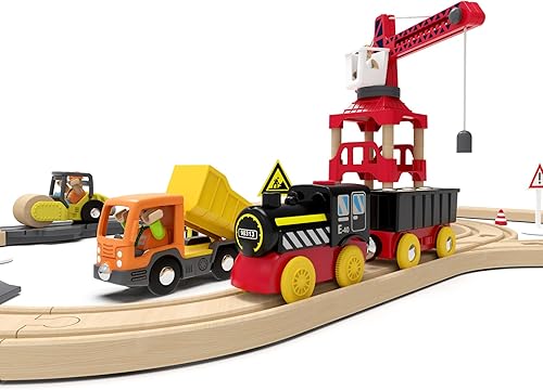 Miniatura 7 de Tren de locomotora a pilas y tren motorizado para pistas de madera, juguete de tren eléctrico compatible con Thomas, Brio, Melissa y Doug
