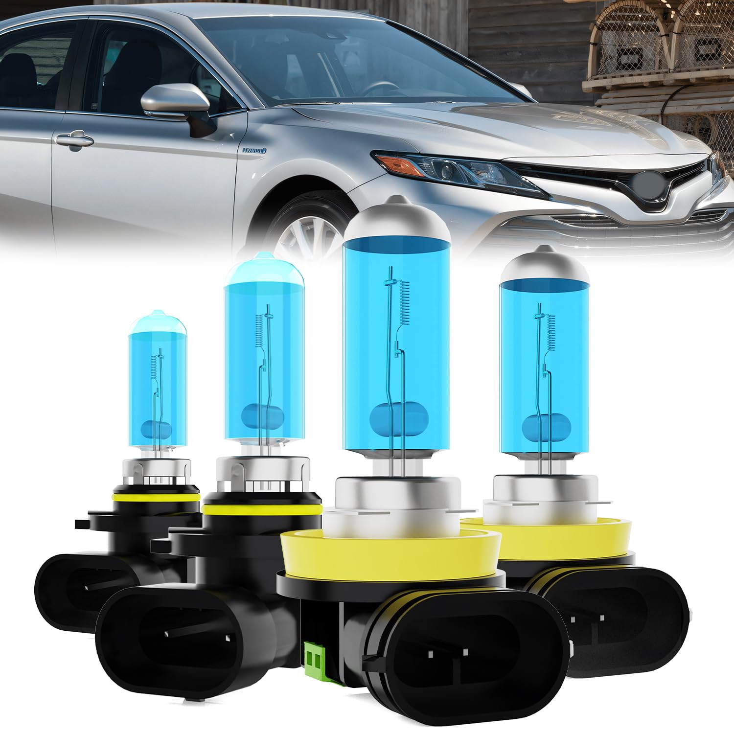 Headlight Bulbs Fit For Toyota Camry 2015-2018, 9005 + H11 High Low Beam Halogen Bulb, 6000K White Light, Plug and Play, Pack of 4