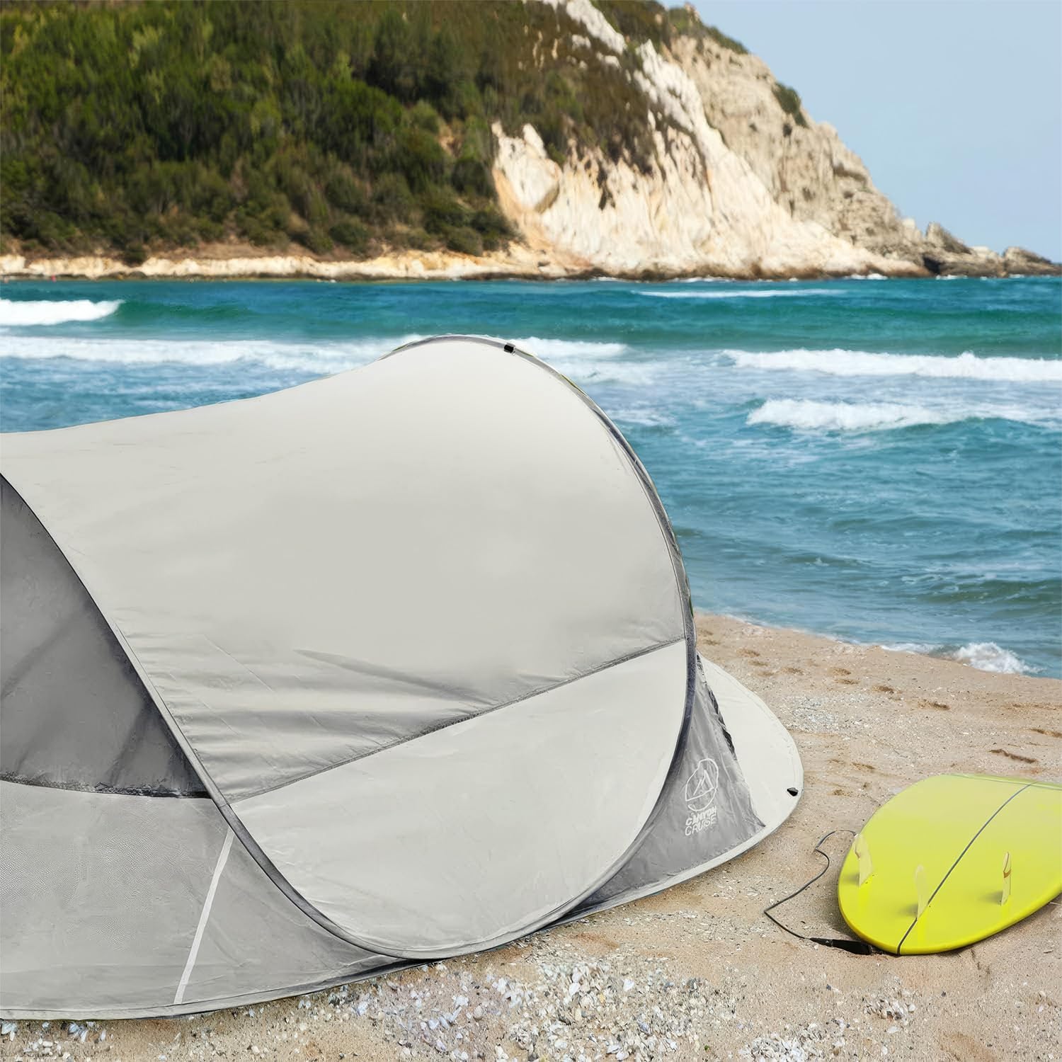Strandmuschel Pop Up Strand-Zelt Windschutz am Strand Wurfzelt Blitzschnell Selbstaufbauendes Sonnensegel Outdoor Zelt Automatik Muschel mit UV-Sonnenschutz