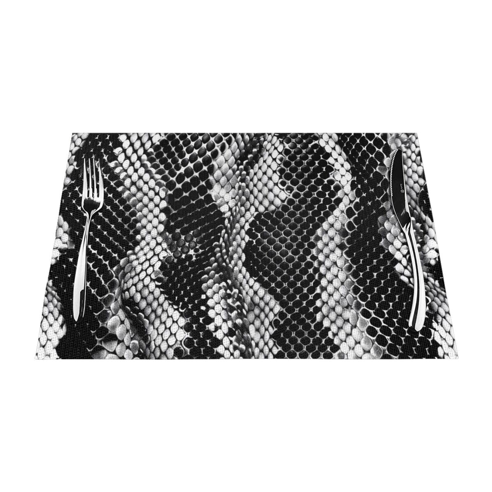 Sets de table en PVC antidérapants lot de 6 lavables motif peau de serpent noir et blanc 45x30cm