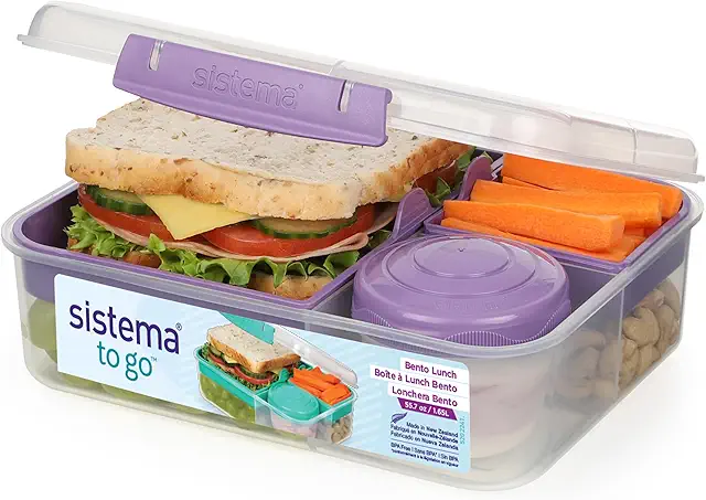 Sistema To Go Bento Lunch Box | 1.65L Compartmentalized Container | Misty Purple