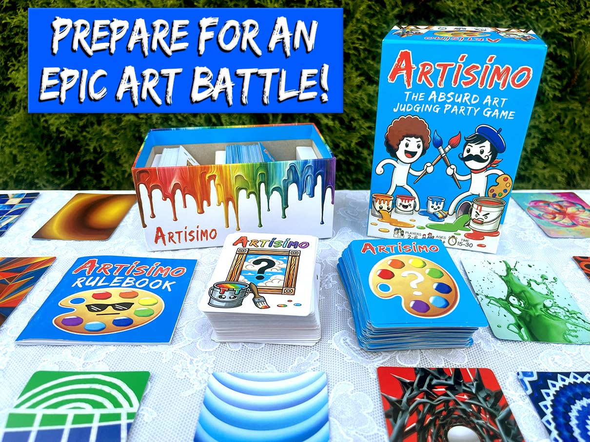 Artisimo - Das absurde Kunsturteils-Partyspiel - Ein lebendiger, urkomischer Kunstkuratierungswettbewerb - Tolles Kartenspiel für Spieleabend und Familien - 30 Minuten, Alter 10+, 2-6