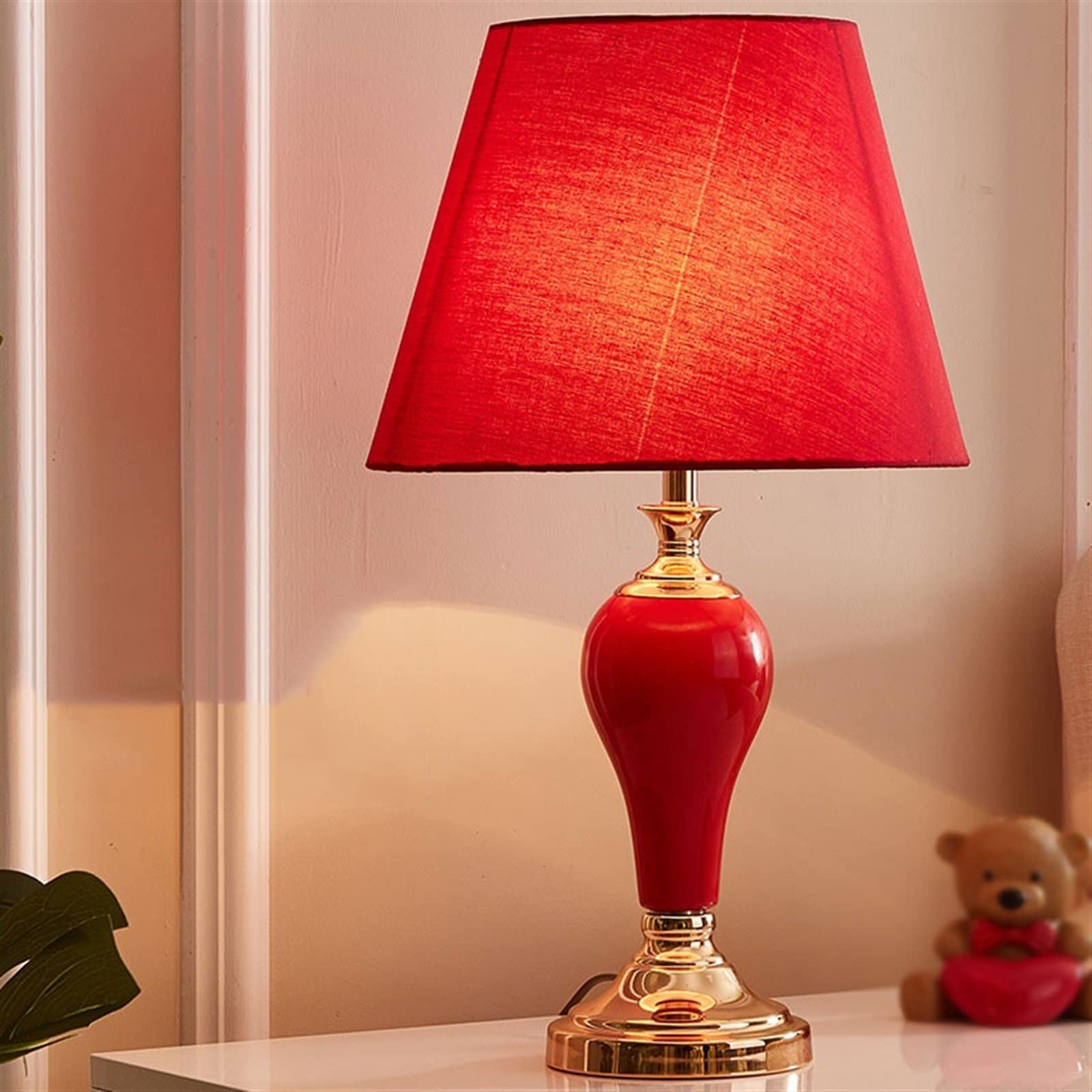 LUCBEI Lampe de Table Lampe de Chevet Rouge de 22,83 Pouces Lampe de Bureau en céramique Antique et élégante Lampe de Nuit Lampe de décoration de la Maison Lampe Chevet (Color : B)