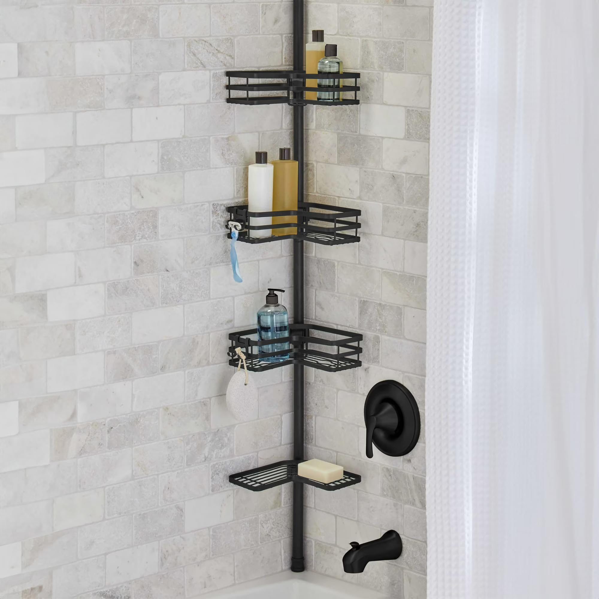 Tension Pole Shower Caddy 3-Tier Adjustable Shower Organizer Rust-Resistant Fits 5 9 ft Matte Black