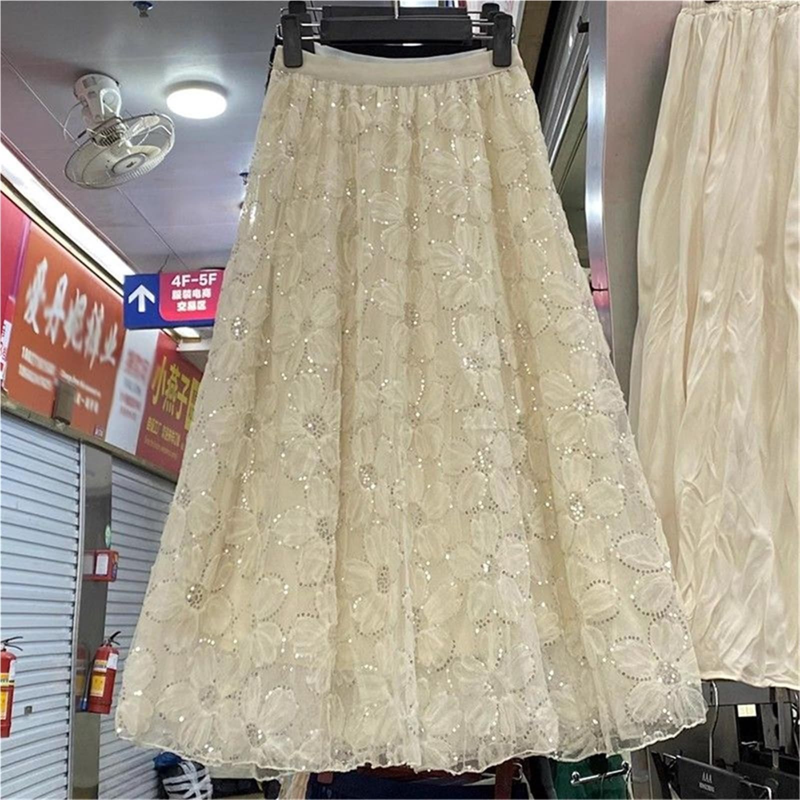 Gonna Moda a Vita Alta da Donna in Garza con Paillettes Francese
