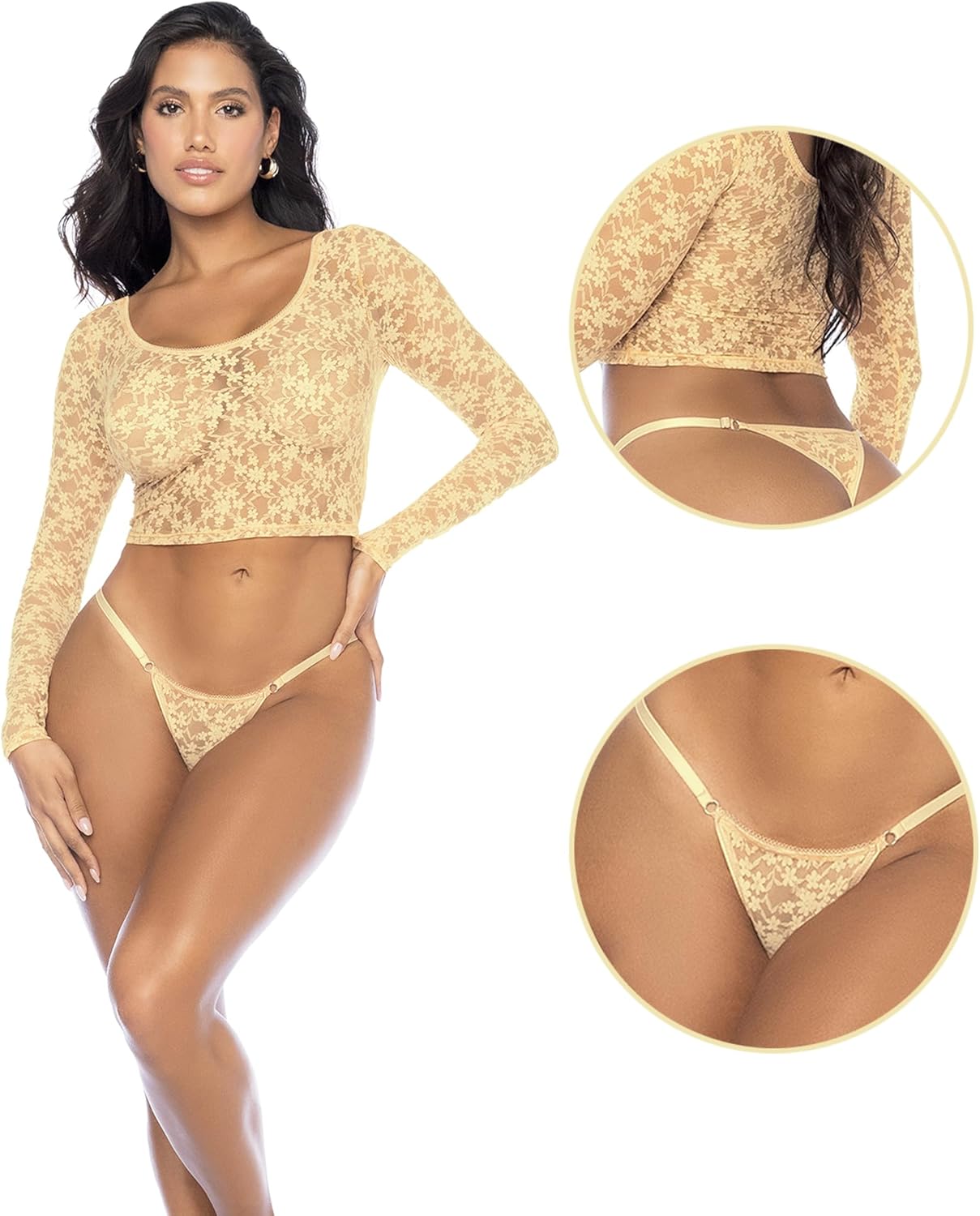 Mapale 8918 Lace Crop Top & Thong for Women, White, Yellow, Blue - S/M - L/XL - Variation
