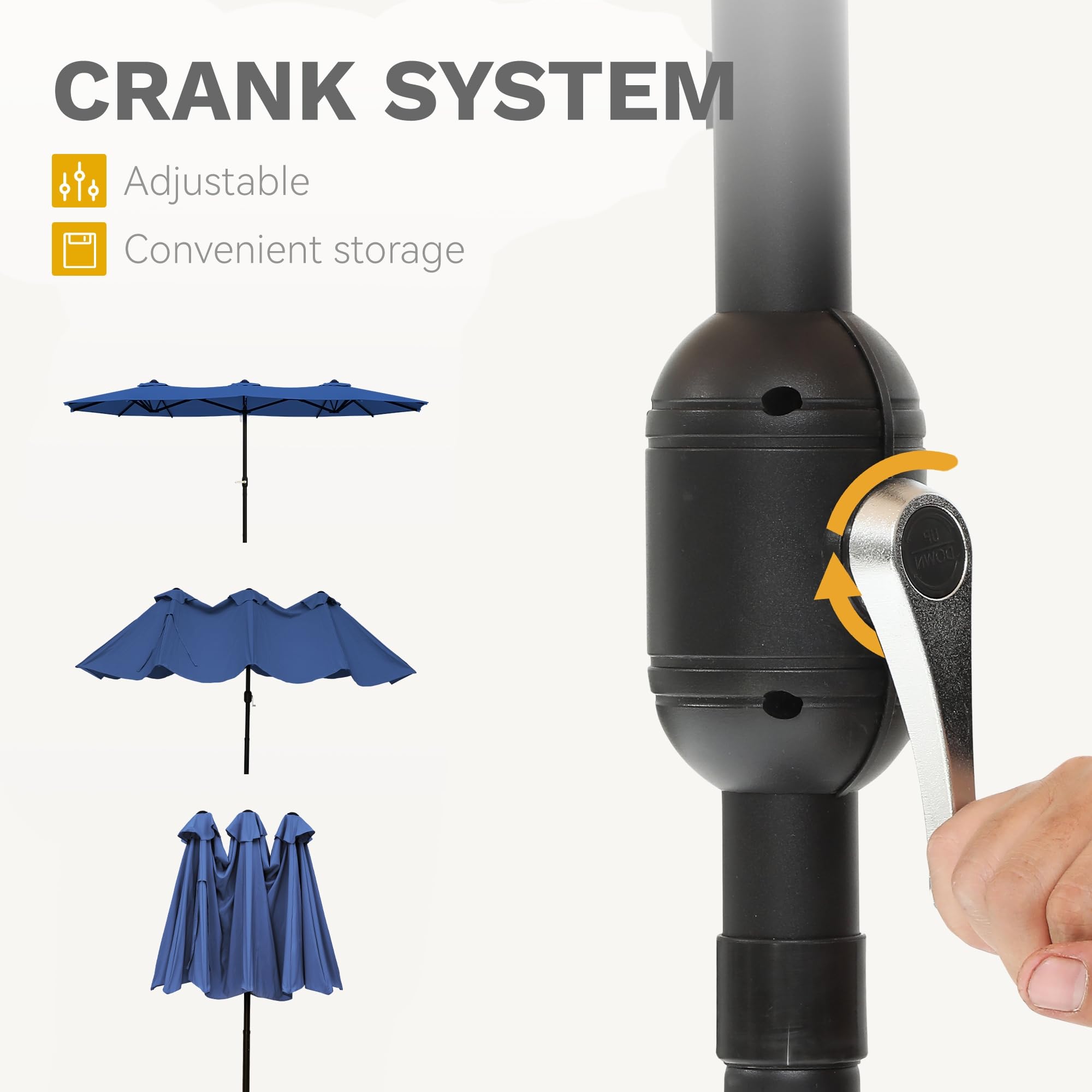 Outsunny Patio Umbrella 15ft Double-Sided Outdoor Market Extra Large Umbrella with Crank Handle