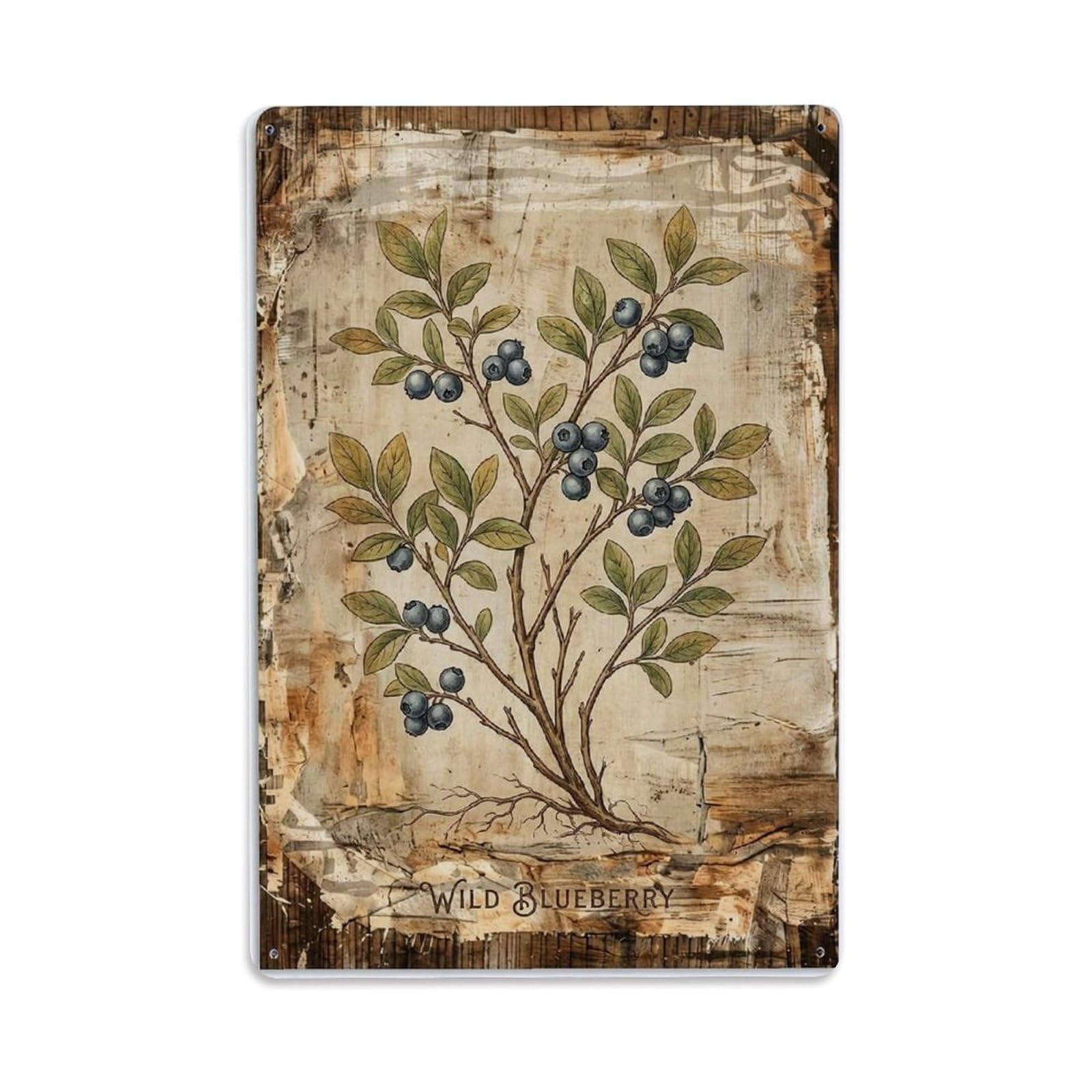 Fqnyr Style Wild Blueberry Botanical Vintage Metal Tin Sign Plaque Wall Decor For Cafe, Club Bar, Office, Home Garden Metal Poster 8X12inch