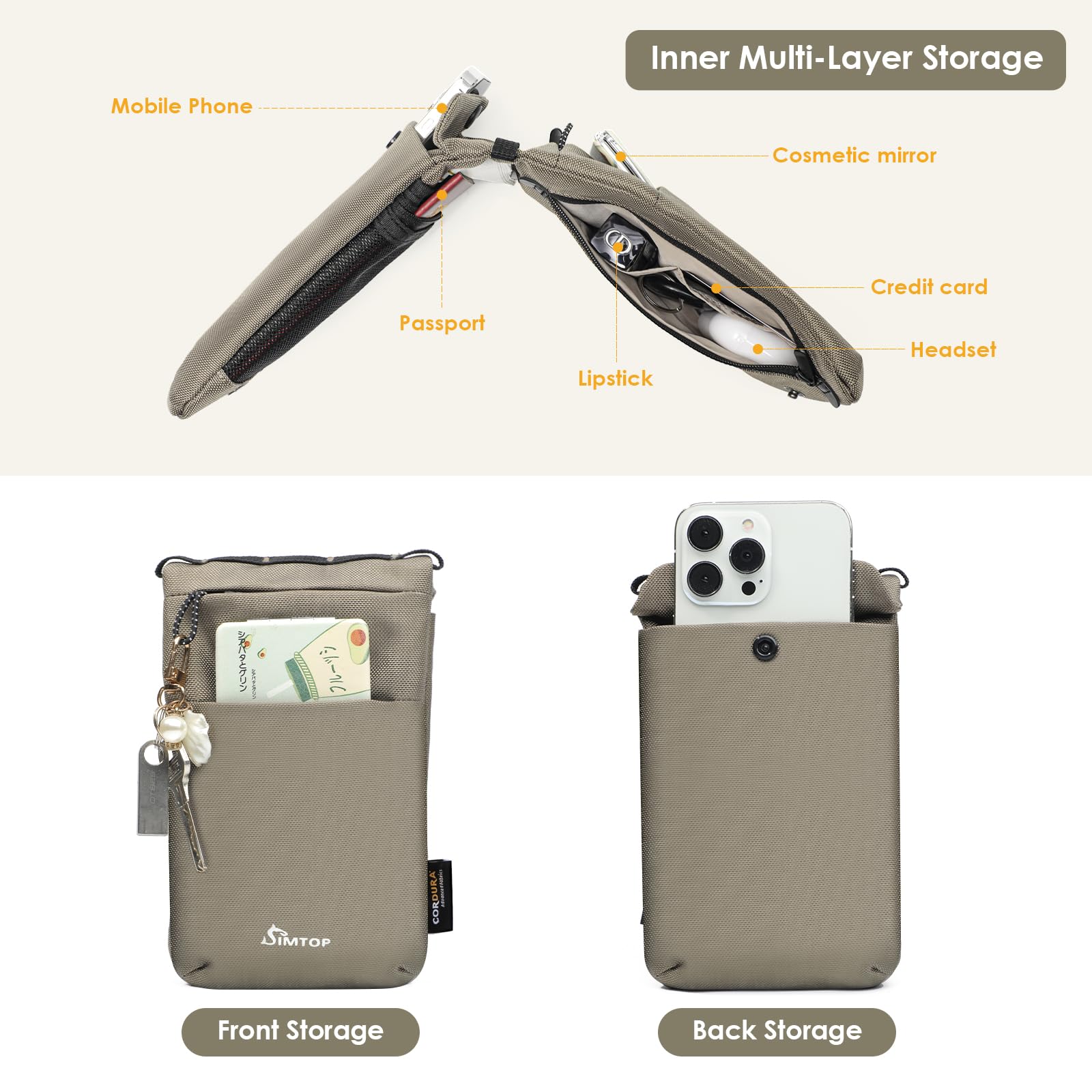 Small Crossbody Bag Cell Phone Bag - RFID Anti - Theft Sacoche, CORDURA Lightweight Water-Resistant Fits Phone, Keys, Earbuds, Passport. Stylish 7.5x4.5 Inch Small Crossbody, Secure and Functional