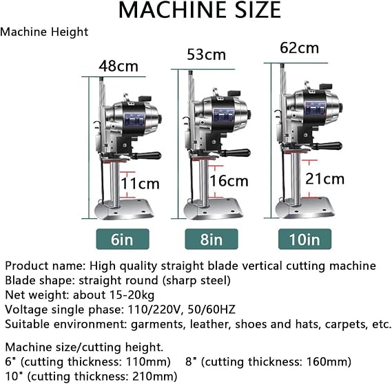 1100W Vertical Electric Leather Cutting Machine, 6/8/10 Inch Straight Knife Fabric Cloth Cutting Machine, with LED Light Automatic Sharpening Blade, for Fabric Clothing Leather Paper,8