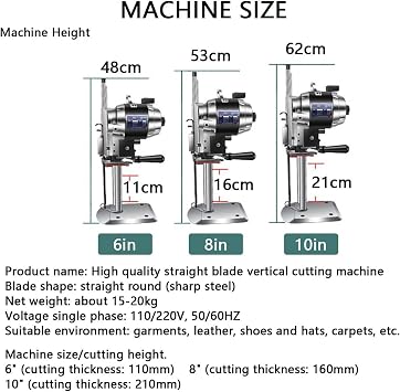 1100W Vertical Electric Leather Cutting Machine, 6/8/10 Inch Straight Knife Fabric Cloth Cutting Machine, with LED Light Automatic Sharpening Blade, for Fabric Clothing Leather Paper,8