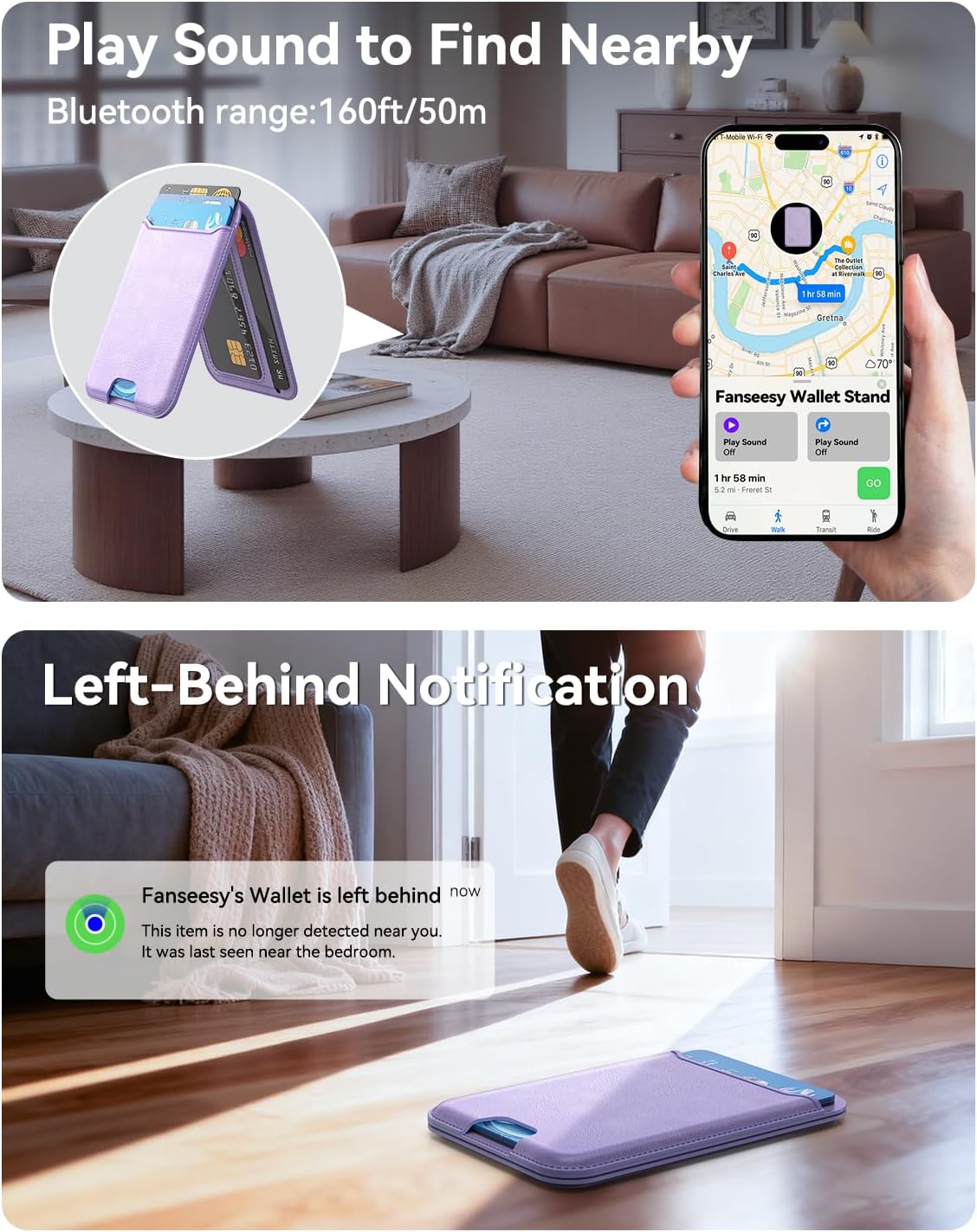 for MagSafe Wallet, Works with Apple Find My,5 Card Holder with Stand, Magnetic Phone Wallet Stand for iPhone 17/16/15/14/13/12 Pro Max Air Plus, RFID Blocking Vegan Leather,Purple