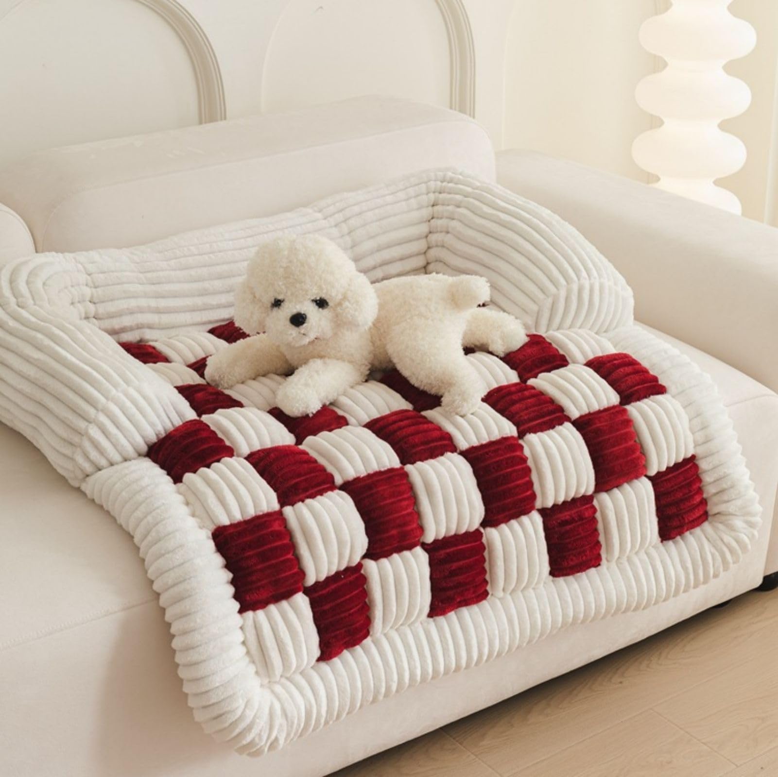 KPFTD Funny Calming Dog Sofa Bed Mat,Fluffy Fuzzy Calming Dog Bed Sofa Protector Pet Mat,Couch Cover Funny Fuzzy,Funny Fuzzy Pet Couch Covers For Sofa (90 * 90 cm(35.4 * 35.4 IN),Red)