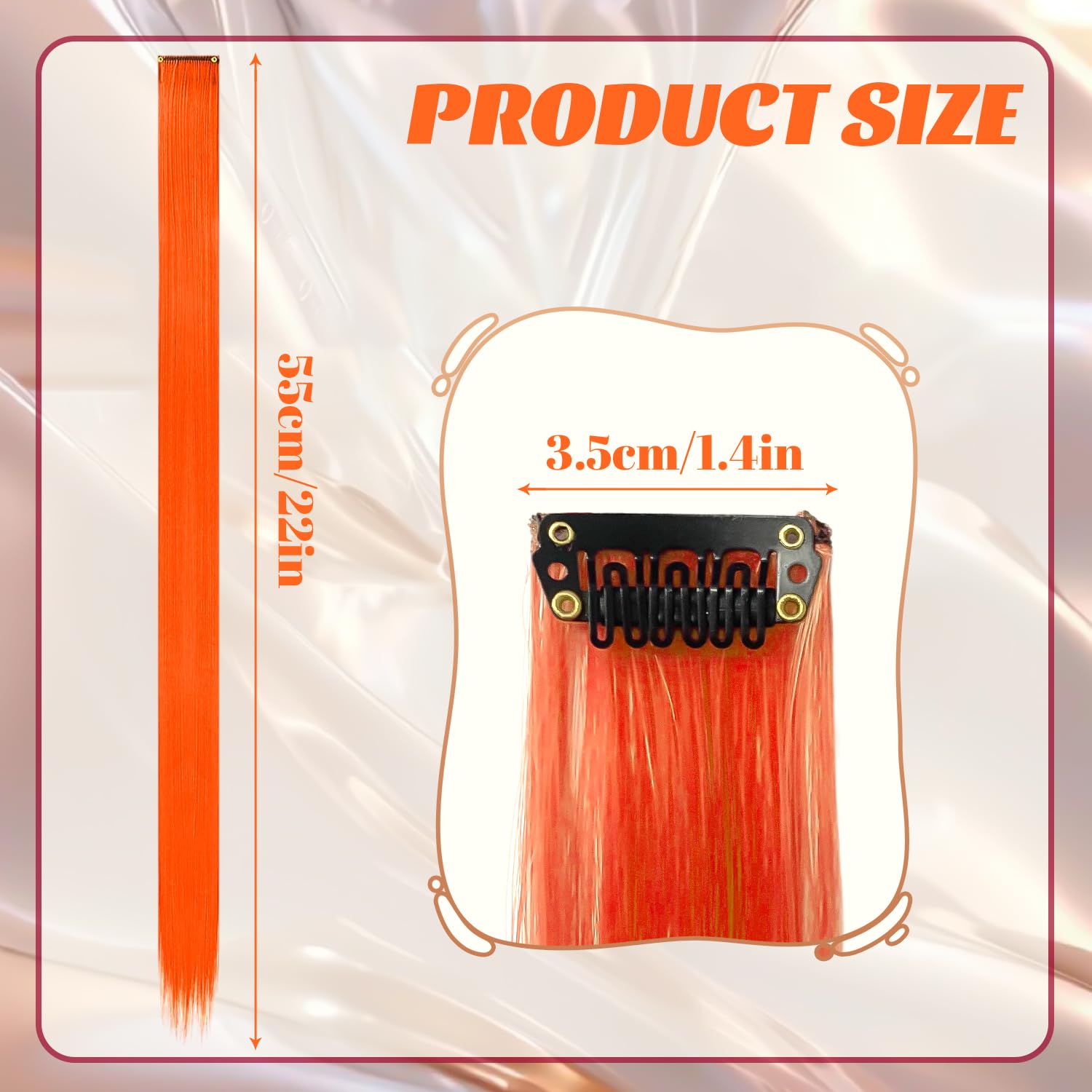 10 Pcs Coloured Hair Extensions, Orange-red, 22 inches - Image 2