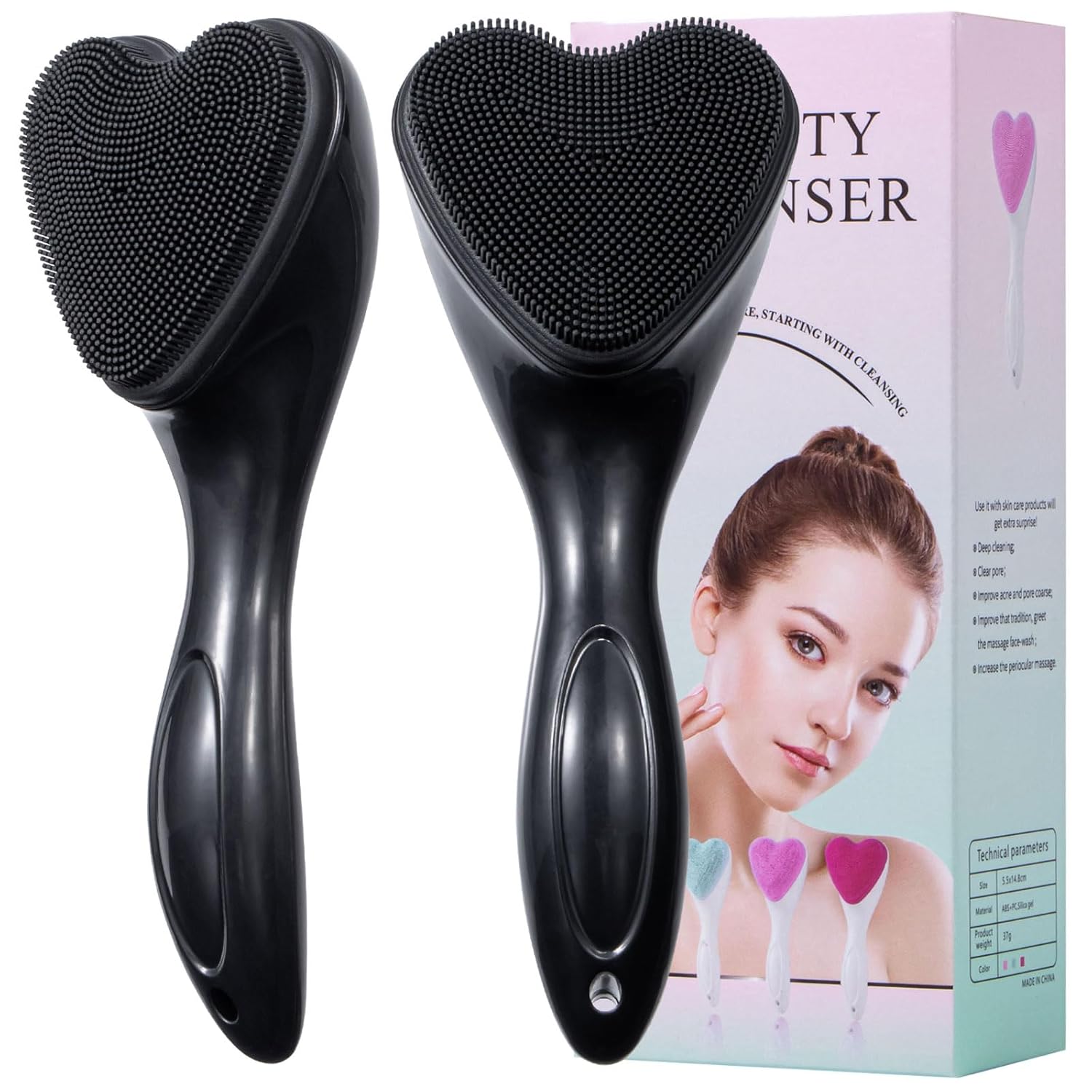 Silicone Face Scrubber Exfoliating Brush, Beomeen 2 Pack Manual Handheld Facial Cleansing Brush Blackhead Scrubber, Soft Bristles Waterproof for Face Skincare (Black,Heart) Silicone Face Scrubber Exfoliating Brush, Beomeen 2 Pack Manual Handheld Facial Cleansing Brush Blackhead Scrubber, Soft Bristles Waterproof for Face Skincare (Black,Heart)