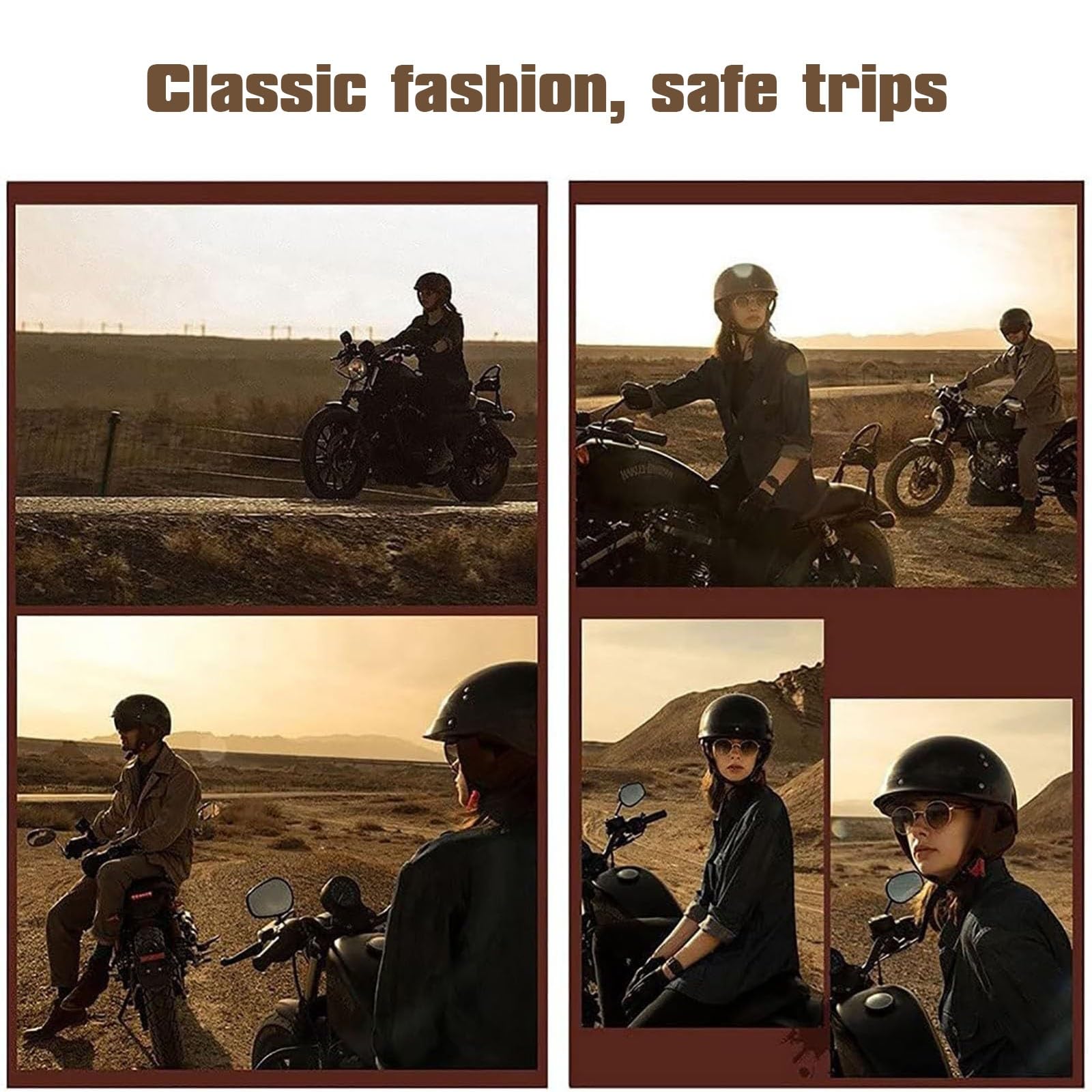 Stile Tedesco Retrò Mezzo Casco, Faccia Aperta Casco Motociclistico con Regolabile Fibbia a Rilascio Rapido, ECE Approvato Harley Caschi da Moto, per Adulto Uomini Donne
