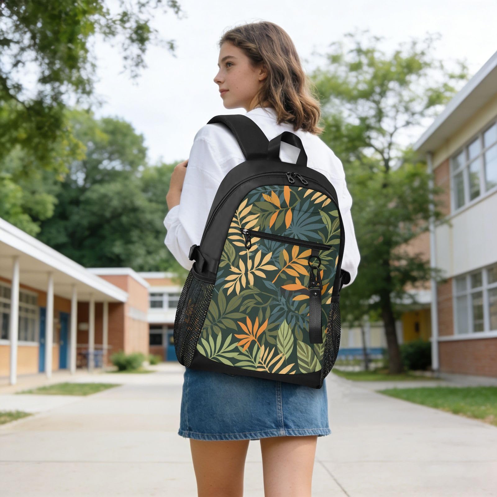Mnsruu Zaini scolastici con motivo a foglie per adolescenti, zaino universitario per ragazzi e ragazze, zaino per scuola superiore casual alla moda, zaino per laptop da 18,5 pollici