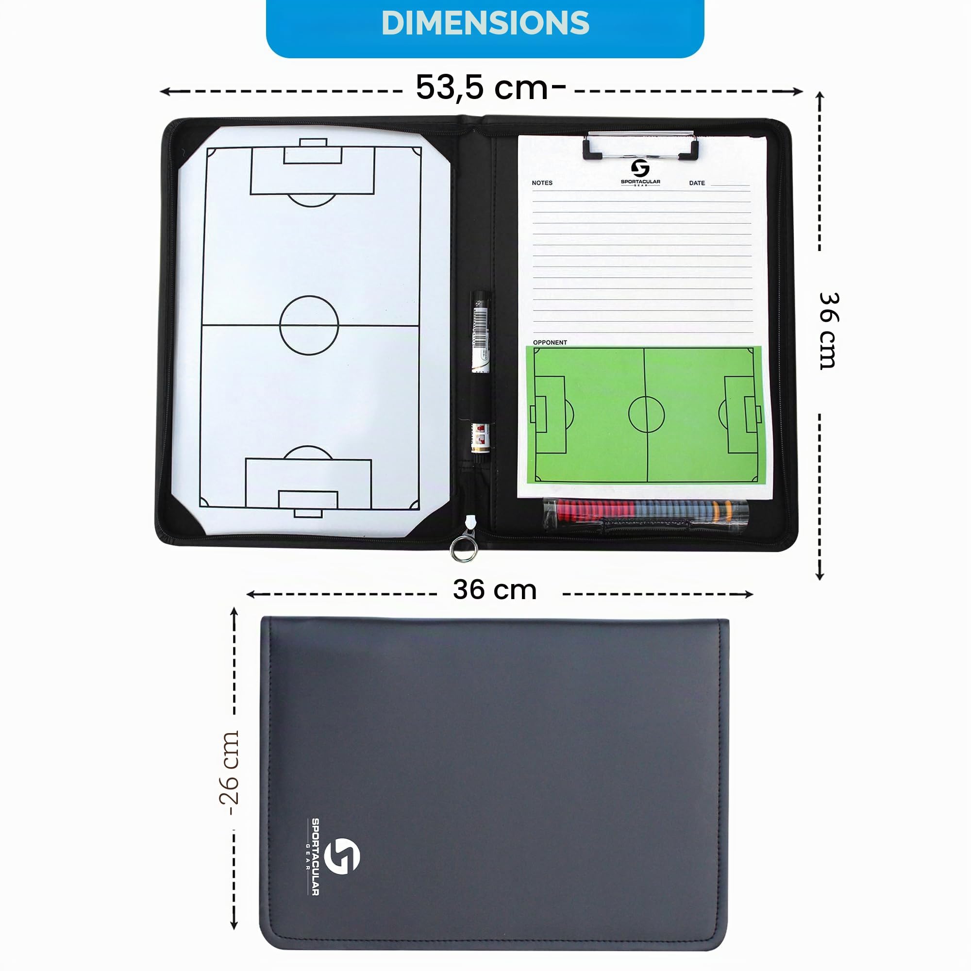 dossier de l'entraîneur de football avec tableau tactique et accessoires | Pochette d'entraînement | Classeur tactique pour entraîneur de football |