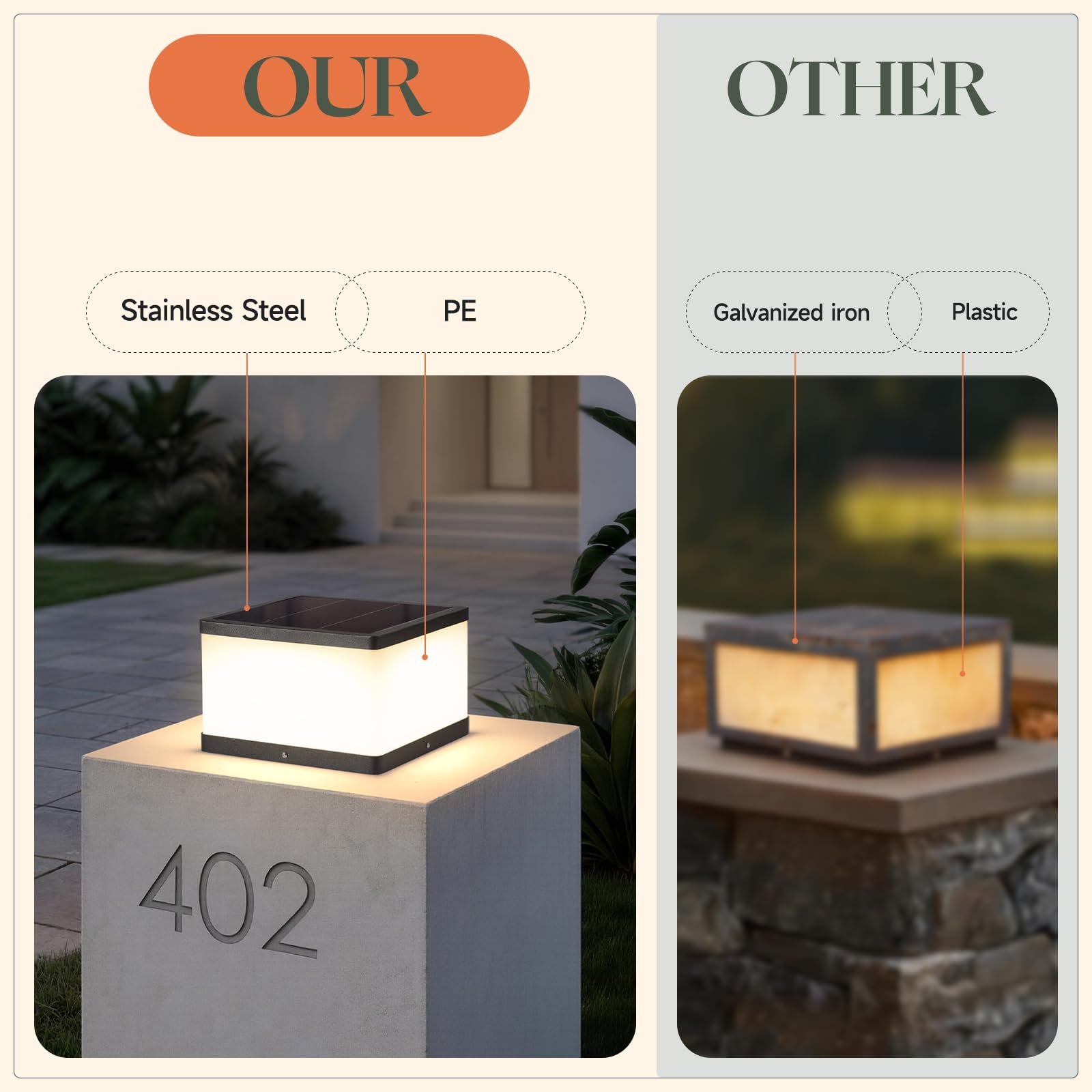 Luci solari per esterni, 24,9 cm, impermeabili, 3000 K, luci solari a pilastro extra large, dal tramonto all'alba, lampada moderna per recinzione, illuminazione paesaggistica per pali da cortile
