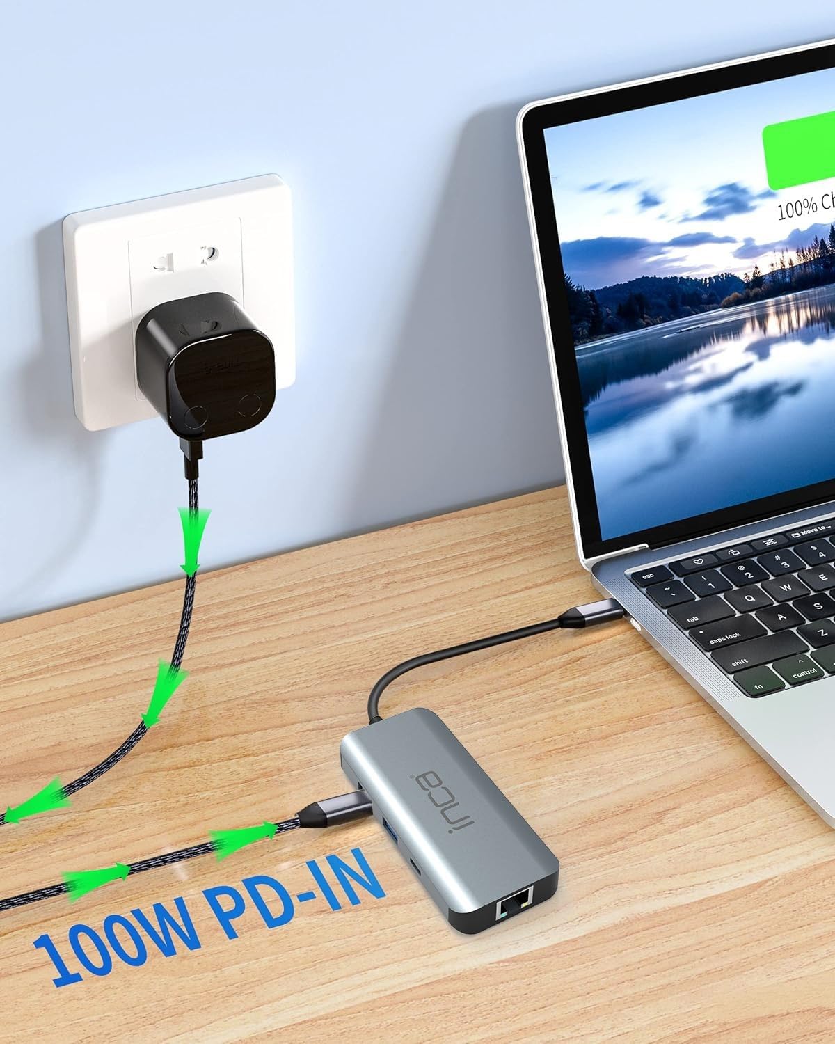 inca Koncentrator USB C 9 w 1 ITPC-10TX, 2 x USB 3.0 + czytnik kart SD/TF + LAN 1000 Mbit/s + dane + audio 3,5 mm + HDMI 4K 60 Hz + PD100 W, stacja dokująca USB C do MacBook, Dell, Chromebooka