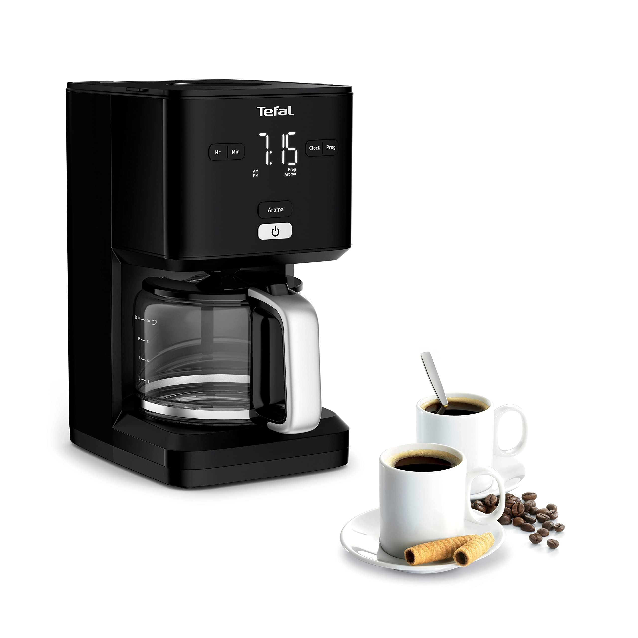 Tefal CM600810 Smart N Light Cafetera Filtro, Cabezal de Extracción Extragrande, Programable 24 h, Función Aroma, Apagado Automático en 30 minutos, Antigoteo, Color Negro, Capacidad de 1.25 l