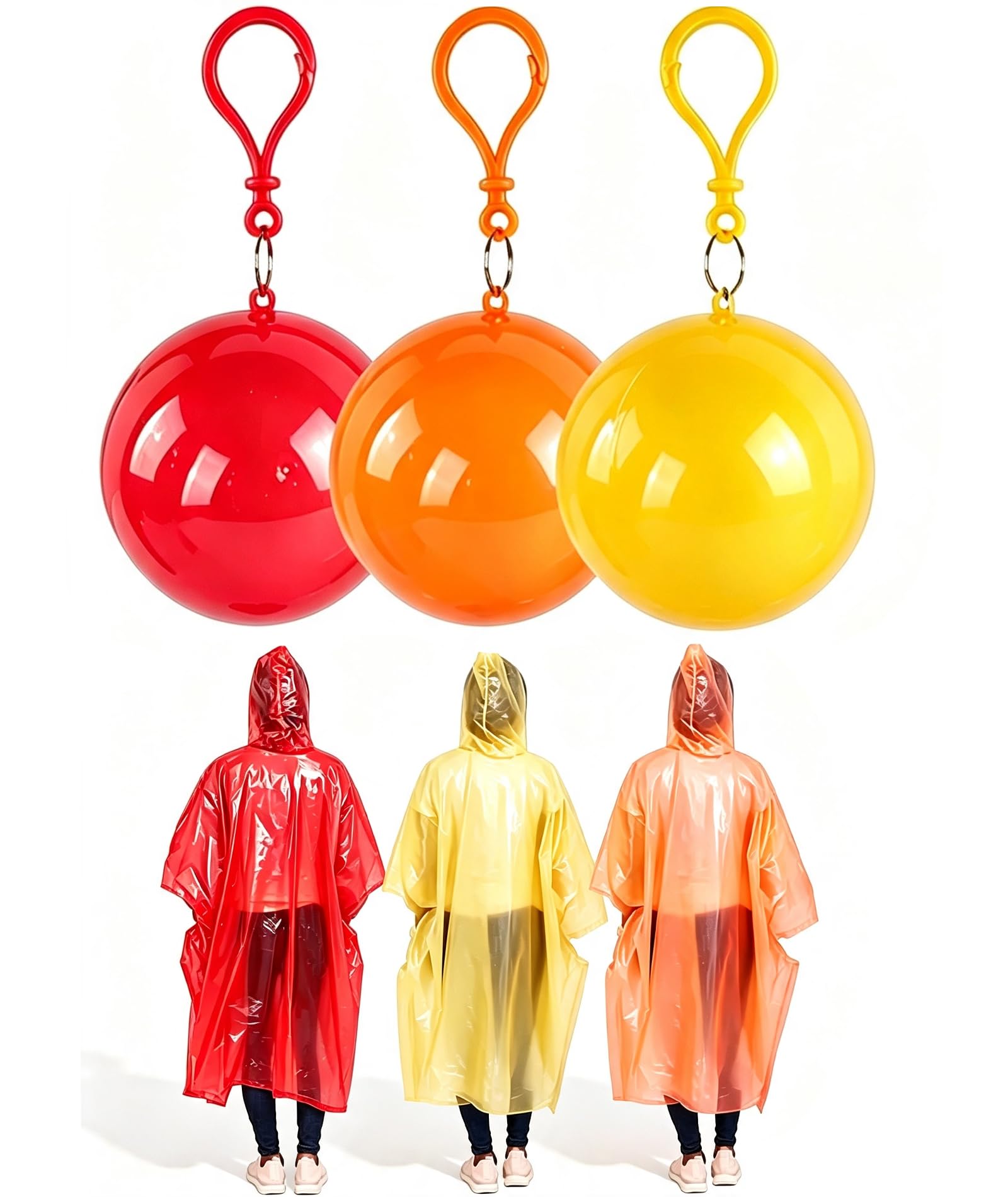 3 pack compressed disposable outdoor rain outerwear, portable rain poncho packed in mini pouch for emergency outdoor