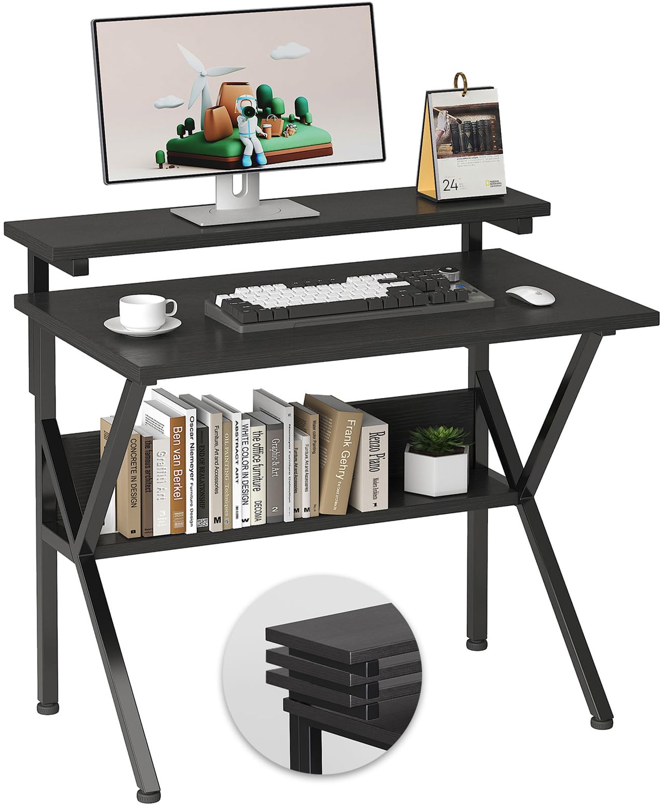 COTUBLR 70 x 50 cm Desk, Small Computer Desk for Small Spaces, Gaming Desk with Adjustable Monitor Stand, Modern Simple Style Compact Desk, Study Writing Table for Home Office — image 1