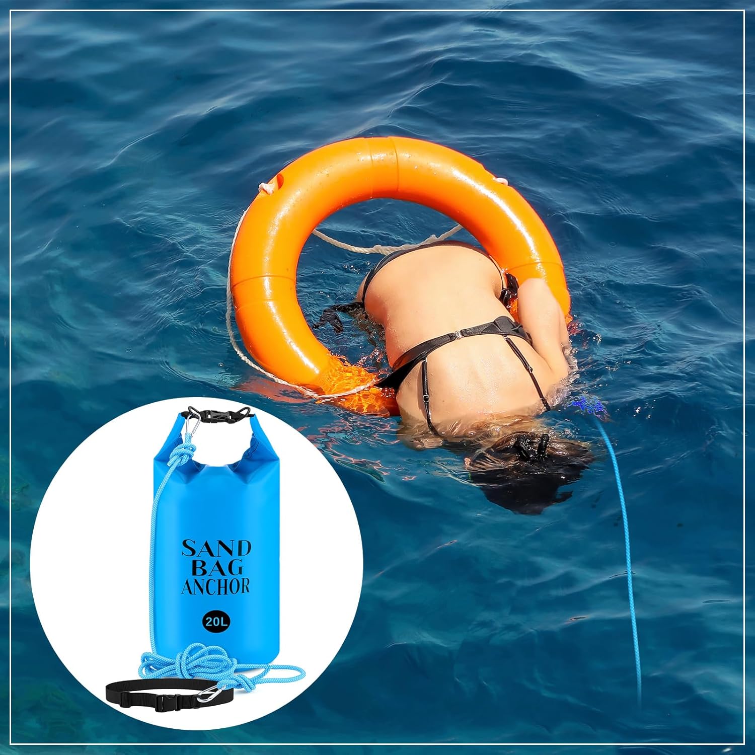 ShinyRelief 2 Set 10L/20L Sand Anchor Bags, 2 in 1 PWC Kayak Anchor Kit for Float with Adjustable Straps, Waterproof Dry Bags for Kayak Boat Pool Beach Floats Inflatables Water Sports