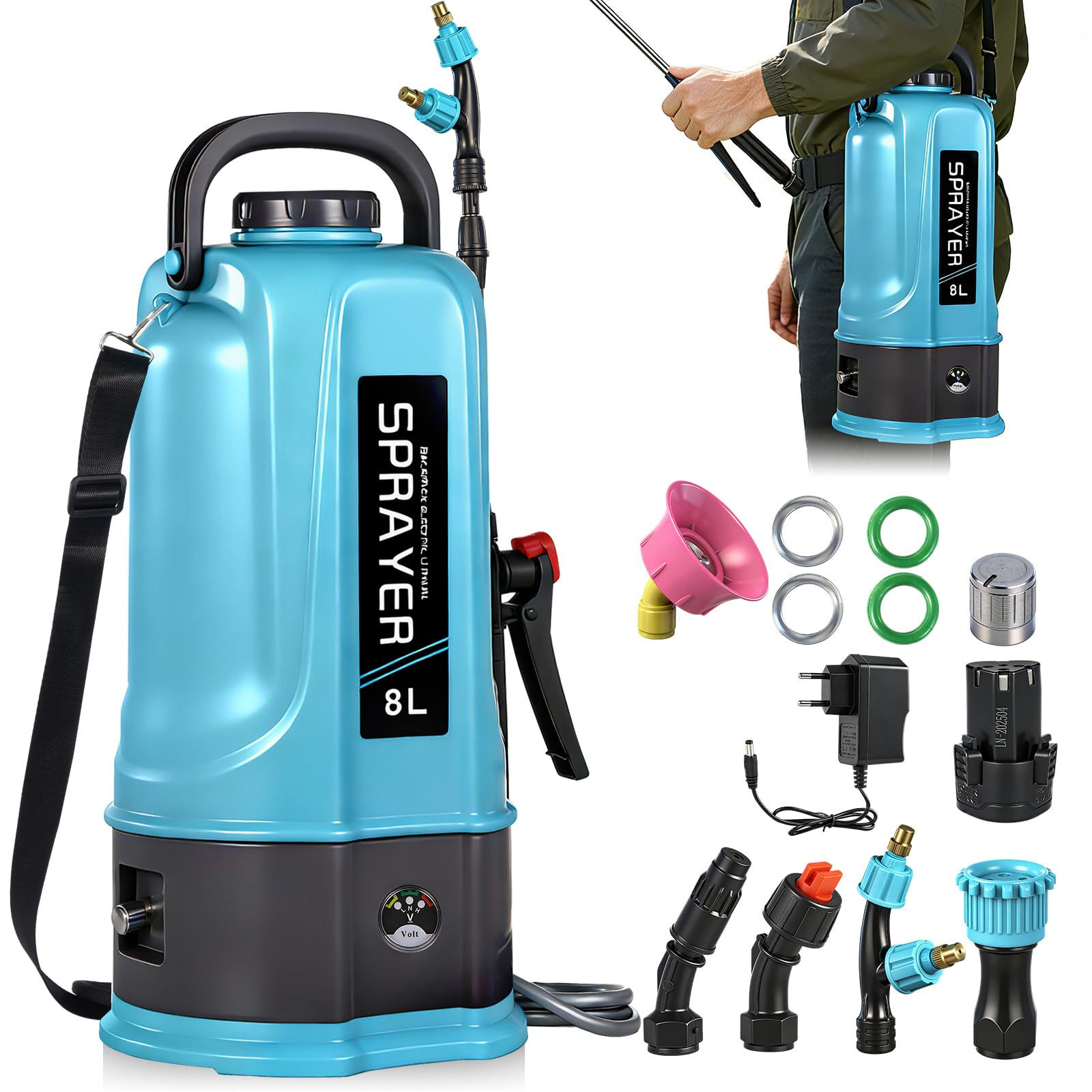 Viugreum Rückensprüher 5L, Drucksprüher Mit 5 verstellbaren Düsen, Ladegerät, Akku und Schultergurt, Filter, Sprühstange, Profi Drucksprüher für Gartenbau, Landwirtschaft und Unkrautbekämpfung