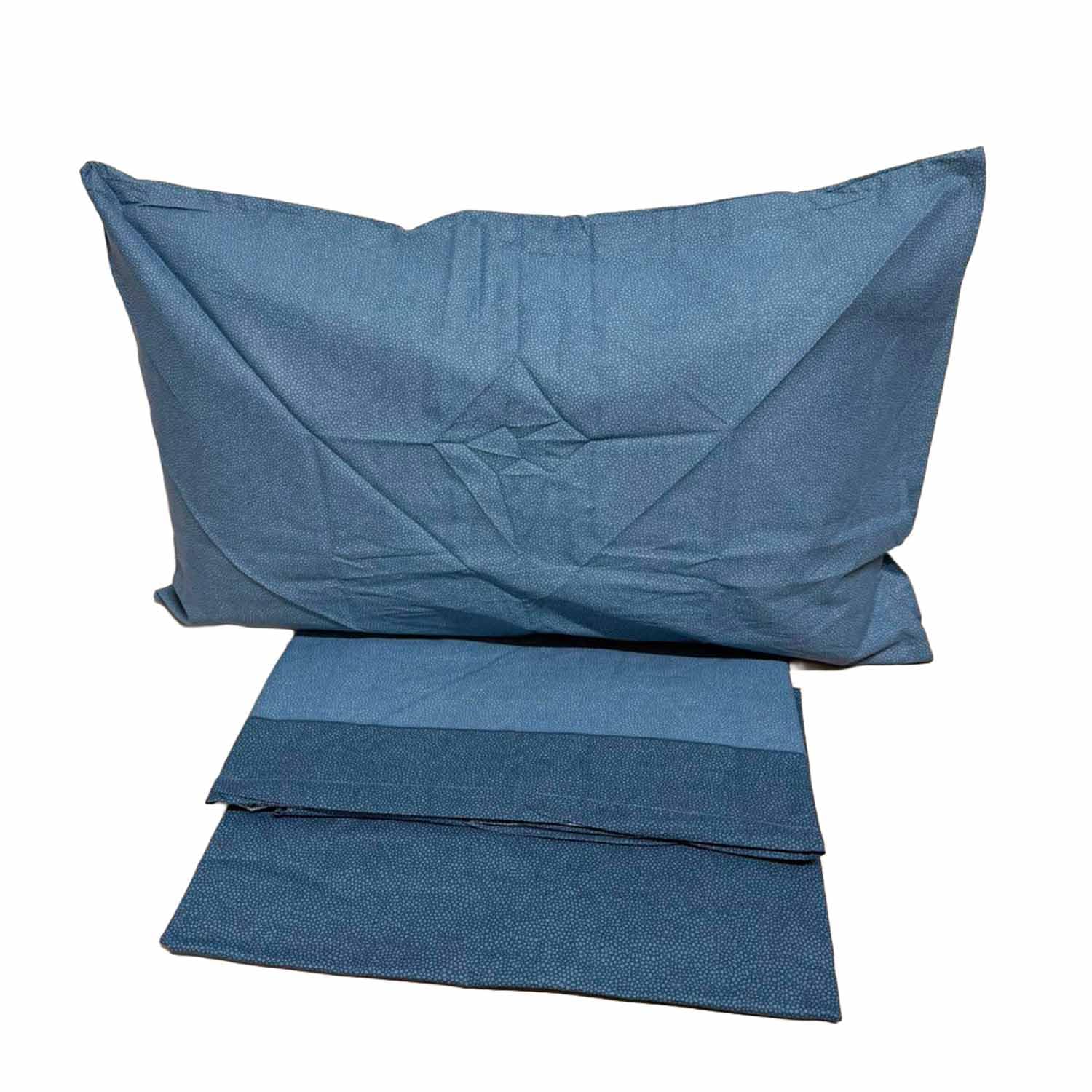 Completo Lenzuola Cotone 100% Naturale, Freschezza, Morbidezza e Fantasie Eleganti, Tessuto Traspirante e Delicato (Micro Chic Blu, Matrimoniale)