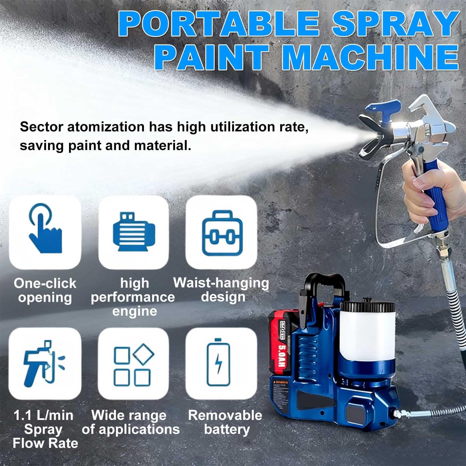 Pulverizador sin aire de alta presión, caudal de 1,1 litros/minuto, 6 ajustes de velocidad, compatible con baterías de 21 V, equipado con una manguera ajustable de 70 pulgadas, capaz de rociar a alta