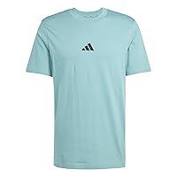 adidas Uomo Essentials Small Logo Single Jersey Tee, Powder Teal/Black