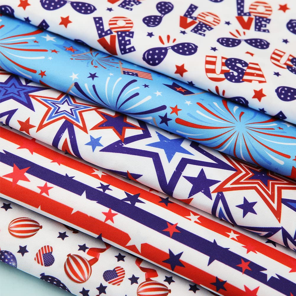 American Flag Fabric Squares 20x20 Inch, 5PCS 4th of July Fabric Red Blue White Star Stripe Flag Balloon Love Patchwork Sewing for DIY Crafts Supplies
