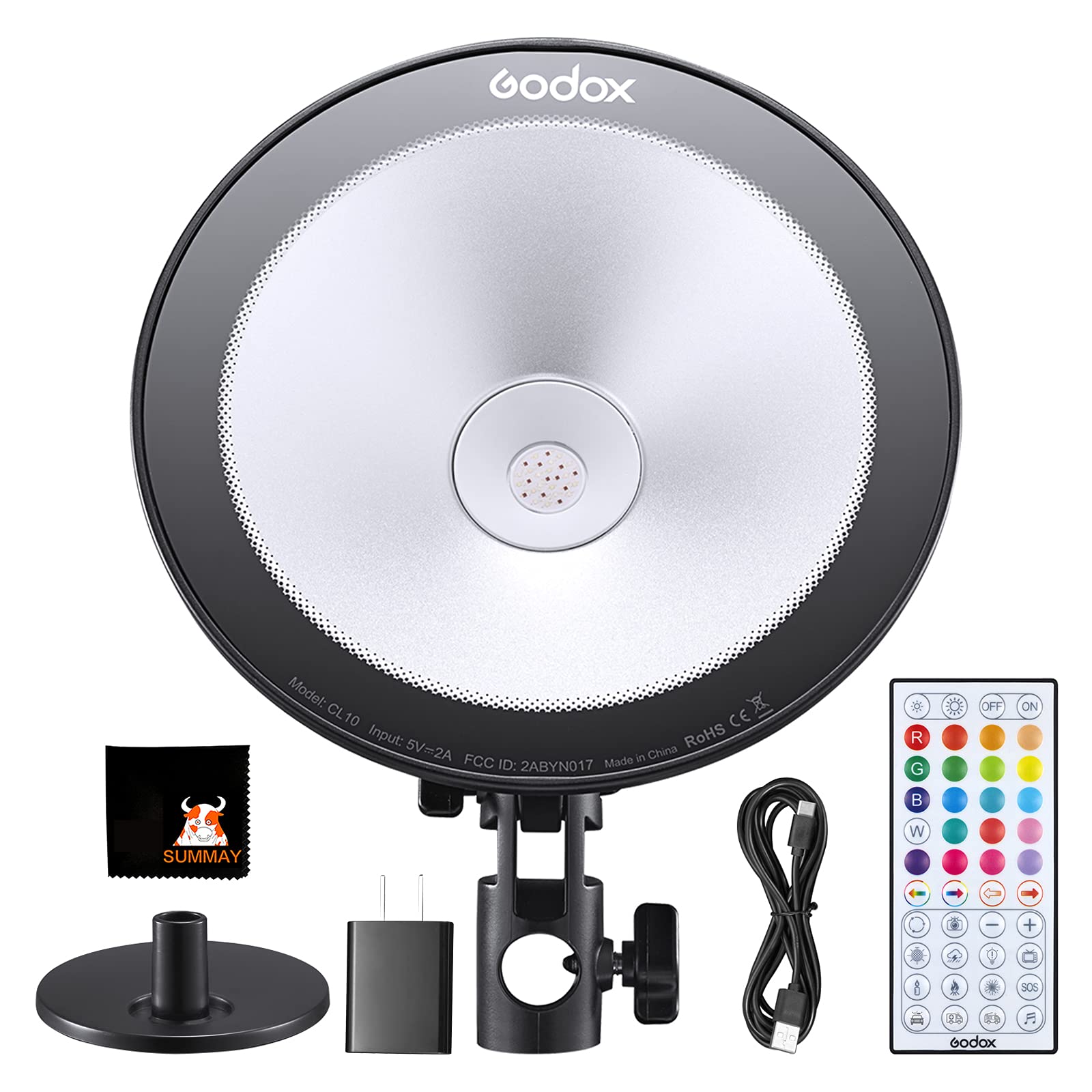 GODOX CL10 Multi-color LED Webcasting Ambient Light 39 Special Effects Smartphone APP Control 10W RGB Background Light for Studio Shooting, Livestream, Webcasting and Creative Photography