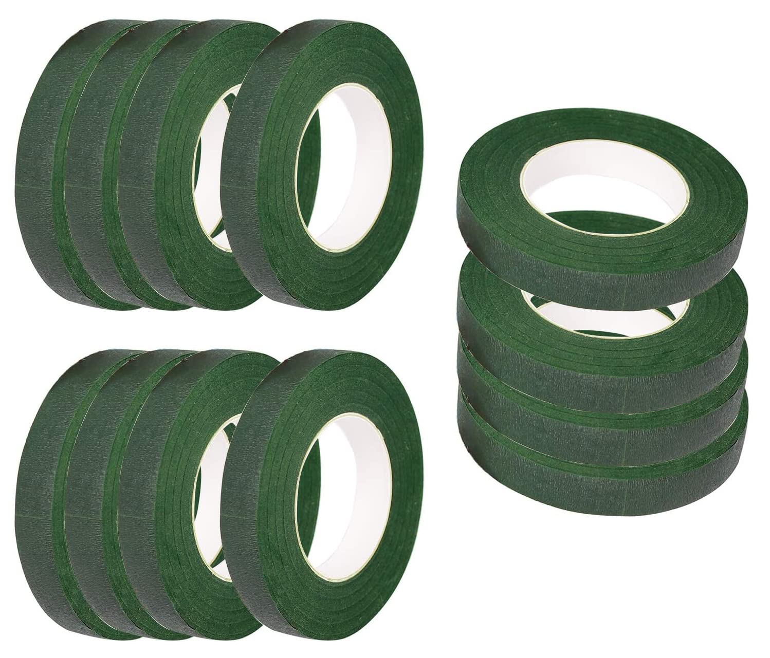 CDOFFICE 12 Rolls Dark Green Floral Tapes Florist Tapes Flower Tape for Bouquet Stem Wrapping Flower Arrangement (1/2" Wide, 30 Yard/Roll)
