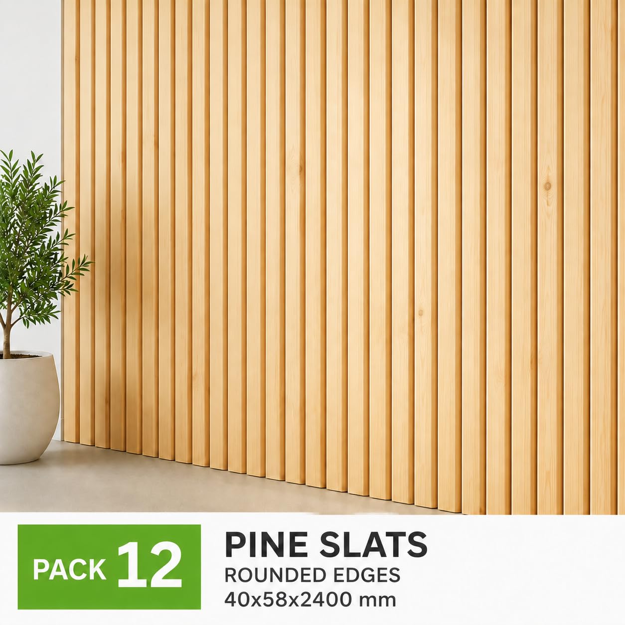 Pack 12 listones de pino silvestre cepillado 40x58x2400 mm | Resistentes, versátiles y fáciles de cortar e instalar.