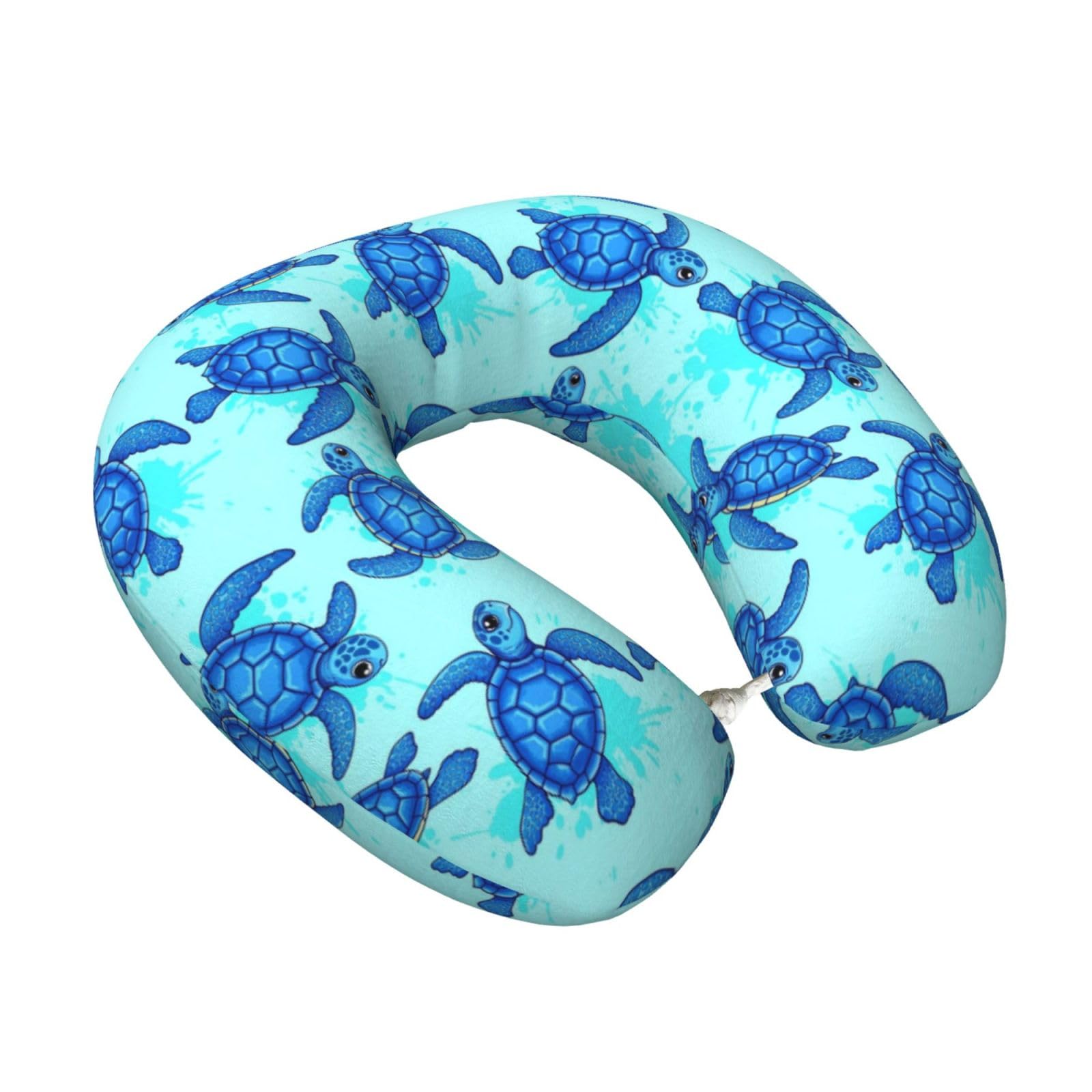 Comfortable Travel Neck Pillow Turquoise Blue Sea Turtle U-Shaped Memory Foam for Support on Airplanes Cars and Office